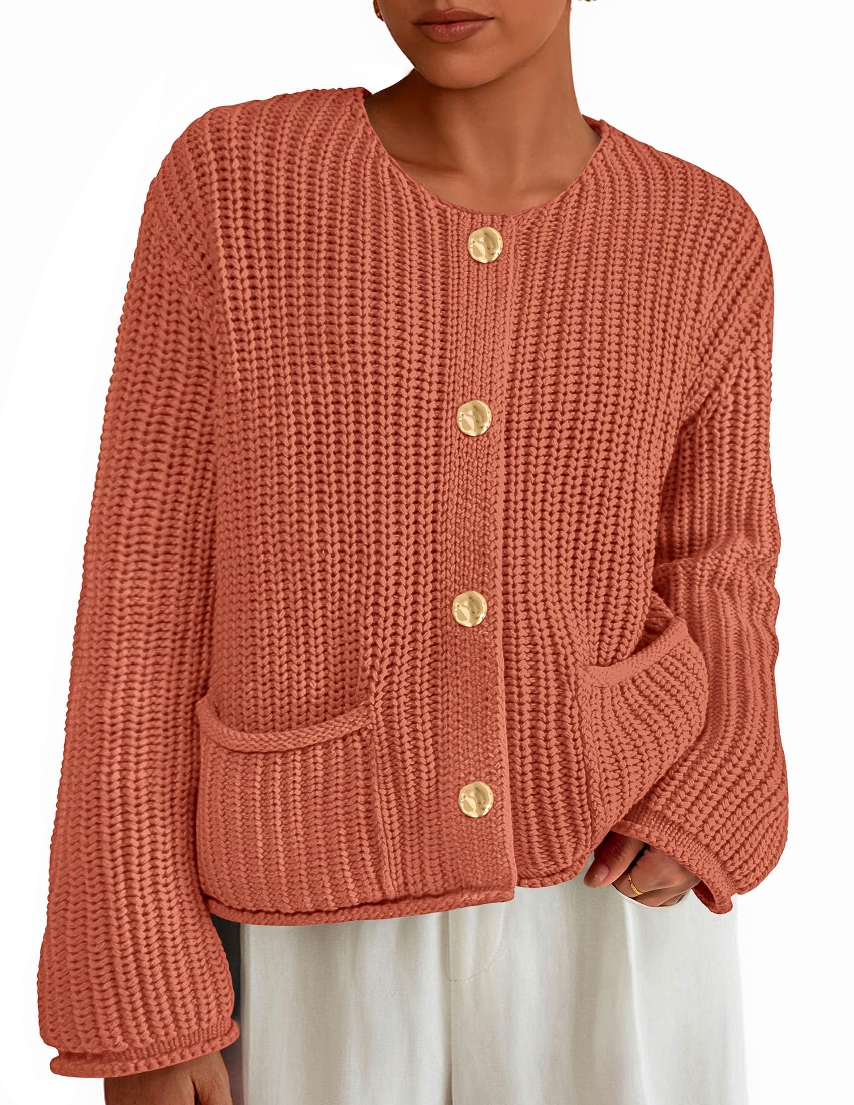 Women Oversized Cardigan Sweaters 2026 Fall Outfits,Brick Red