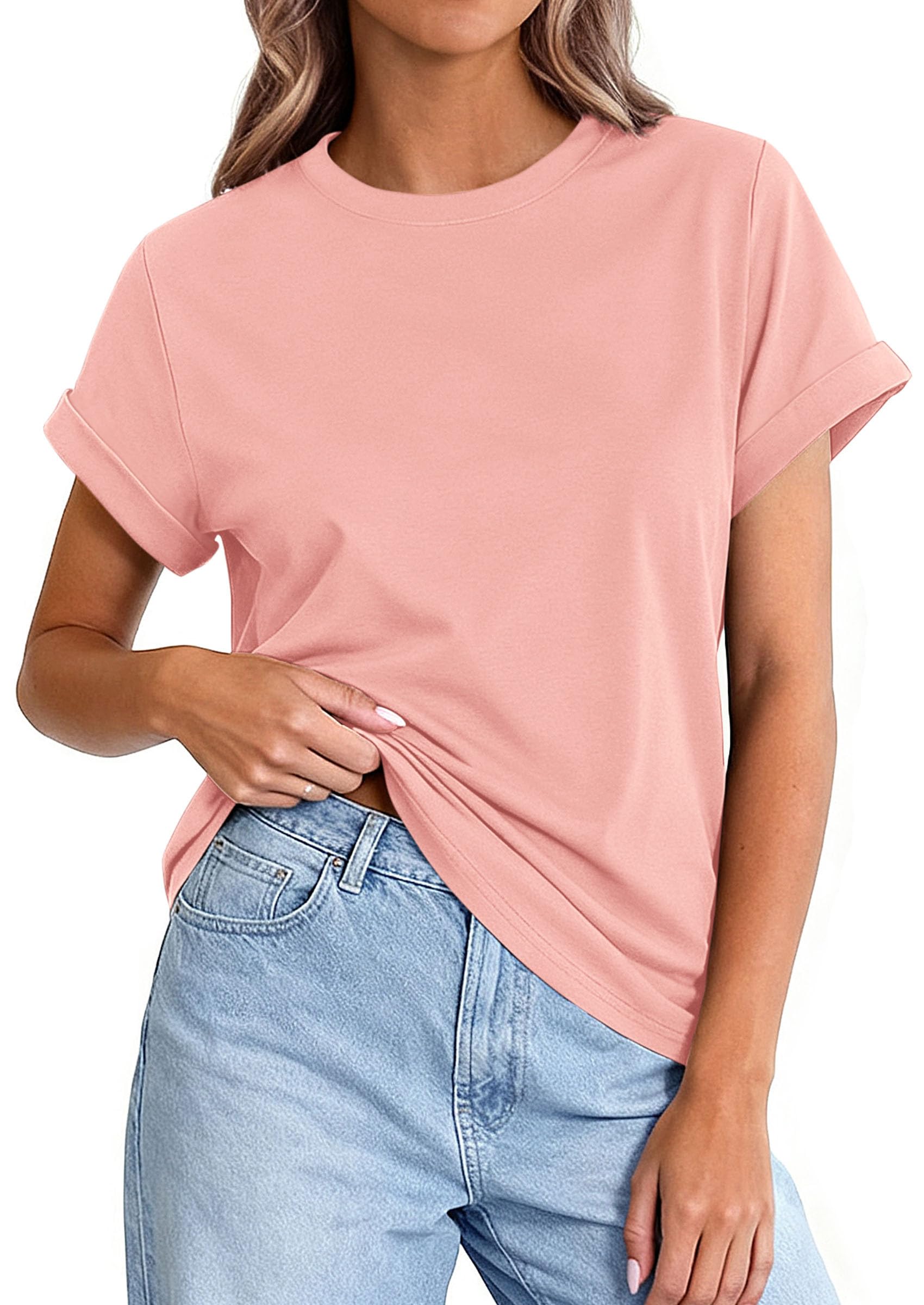 Womens Summer Tops Short Sleeve Shirts,Pink,S