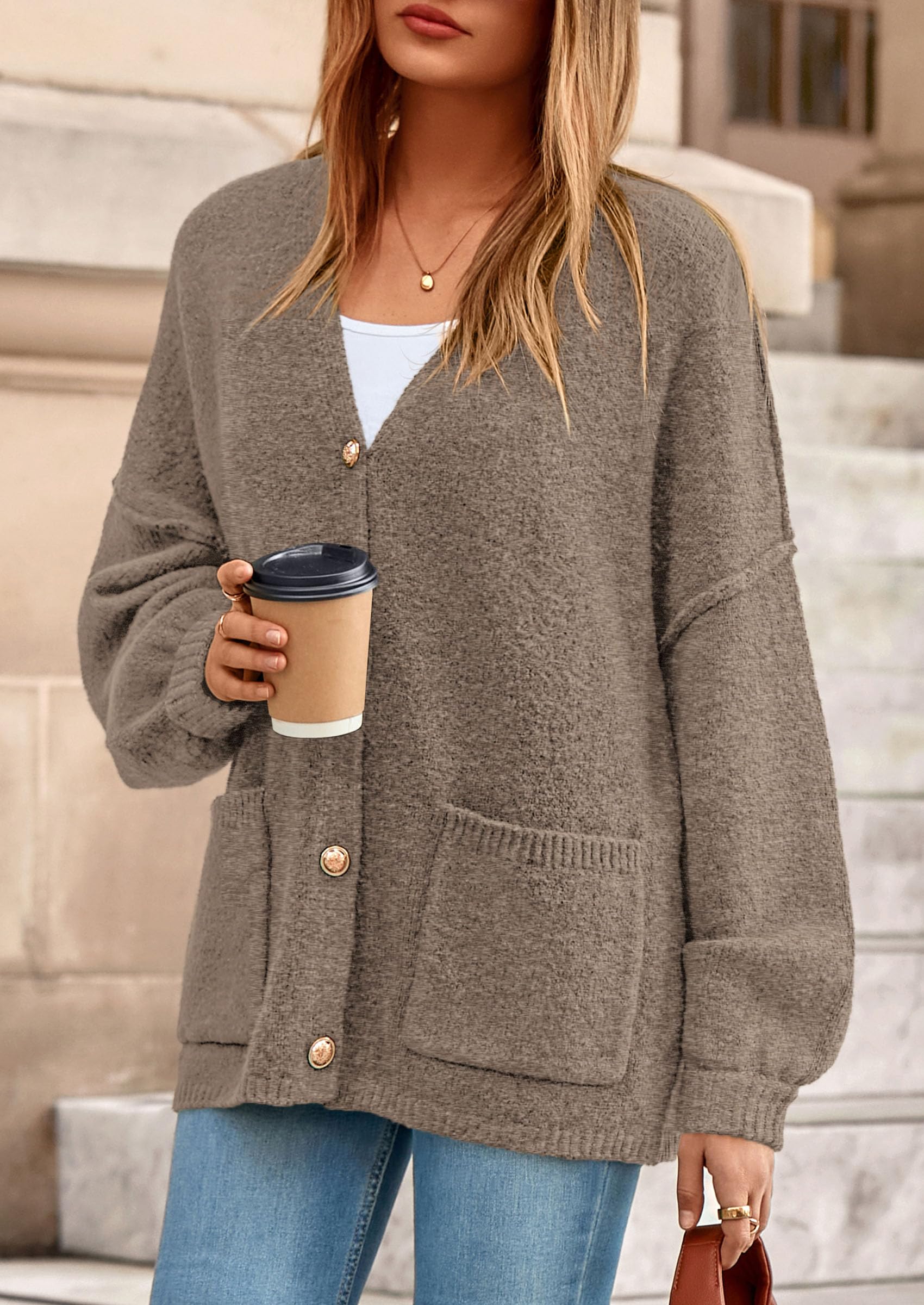 Oversized Chunky Cardigan Sweaters for Women Dark Khaki,S