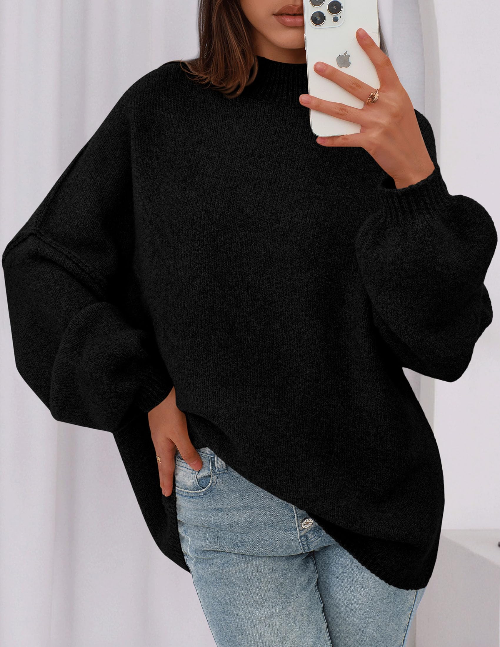 Women's Oversized Sweaters Fall Clothes (Black,S)