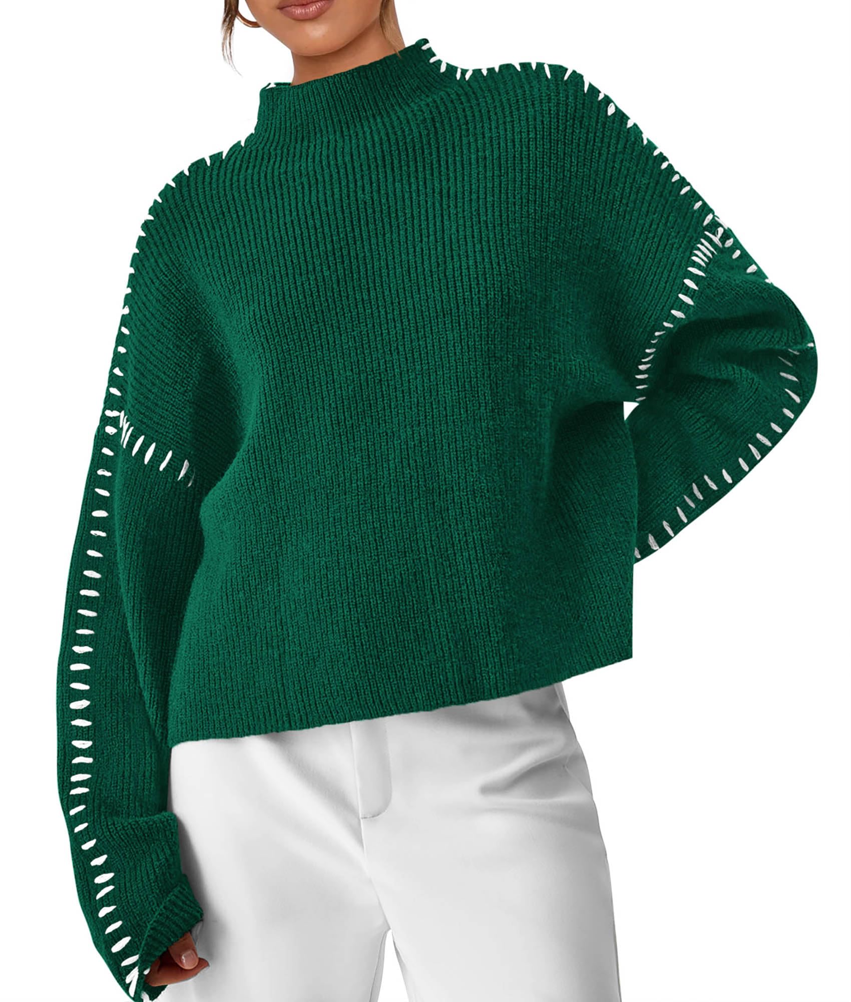 Womens Chunky Knit Oversized Pullover Sweaters,Dark Green,S