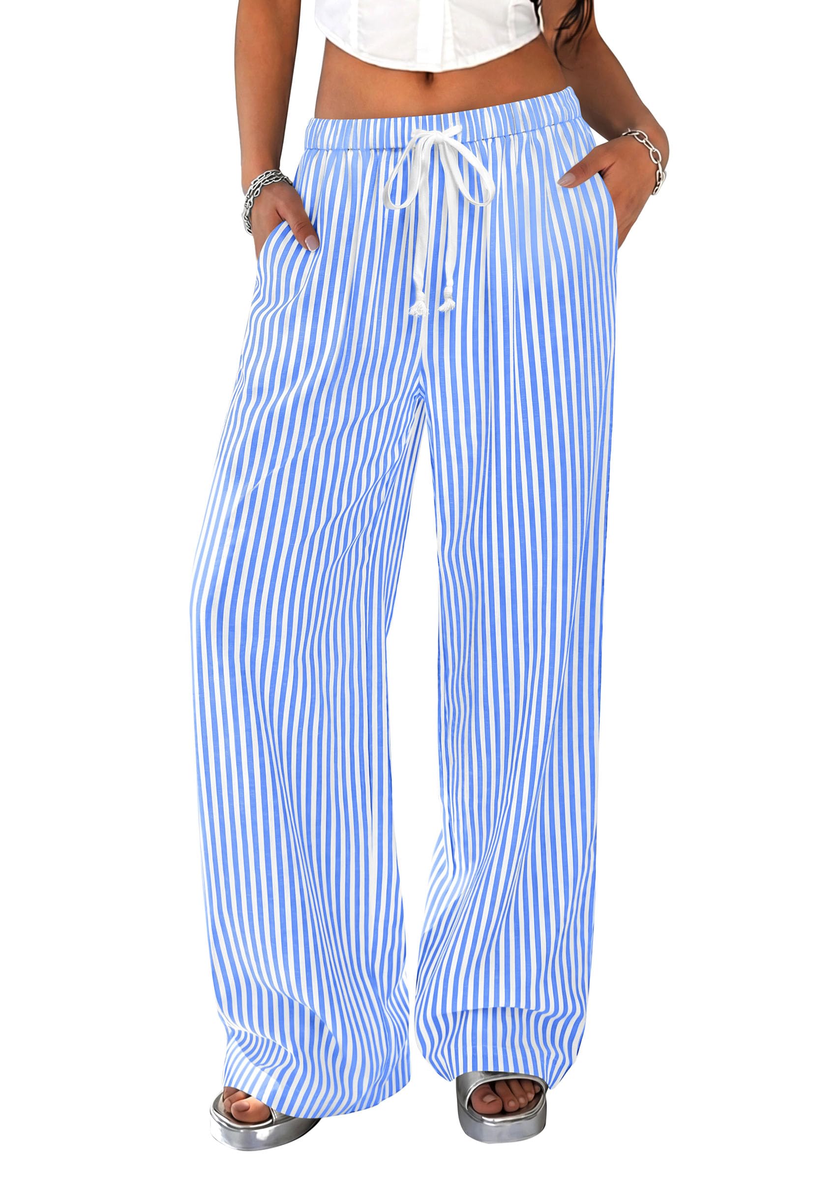 Women's Striped Wide Leg Pants 2026 Casual Palazzo with Pocket