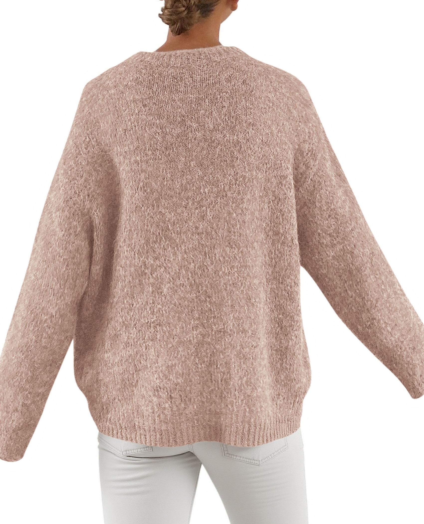 Womens Long Sleeve Oversized Pullover Sweater,Dusty Pink,S