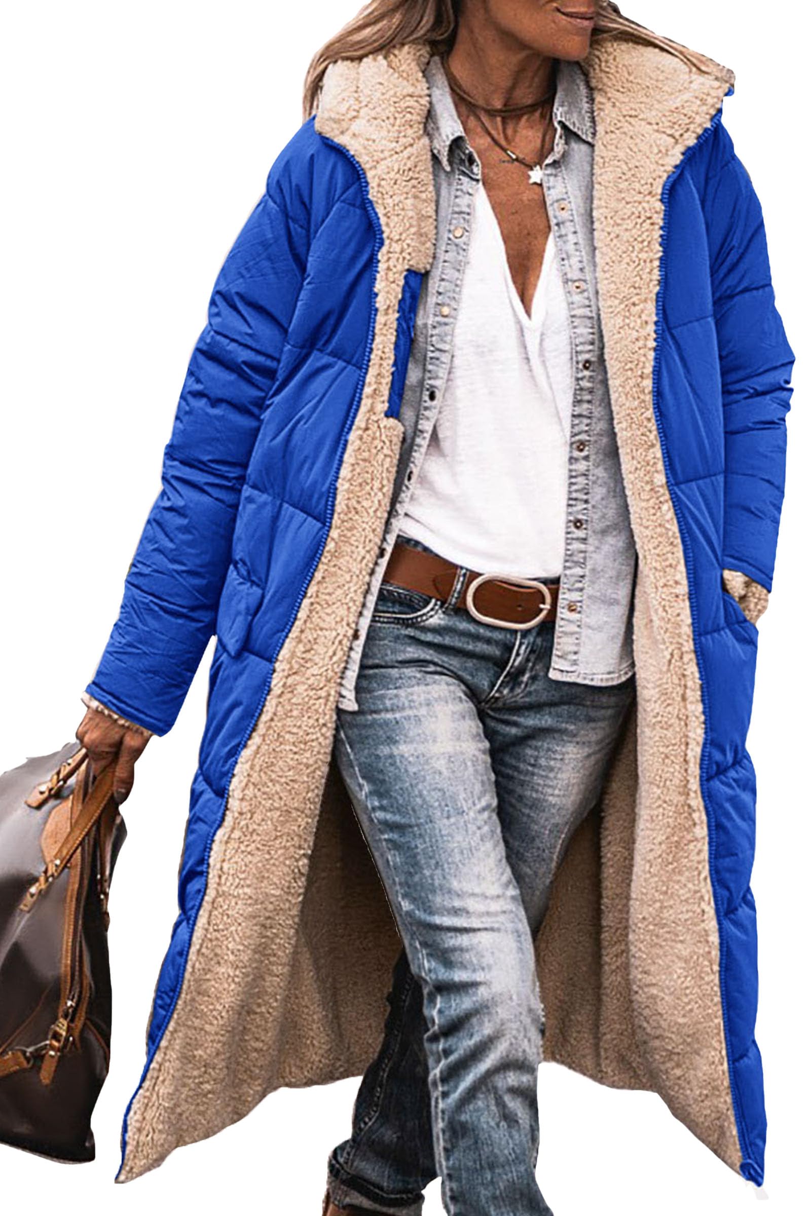 Women's Winter Fleece Warm Long Coats(Royal Blue,Small)