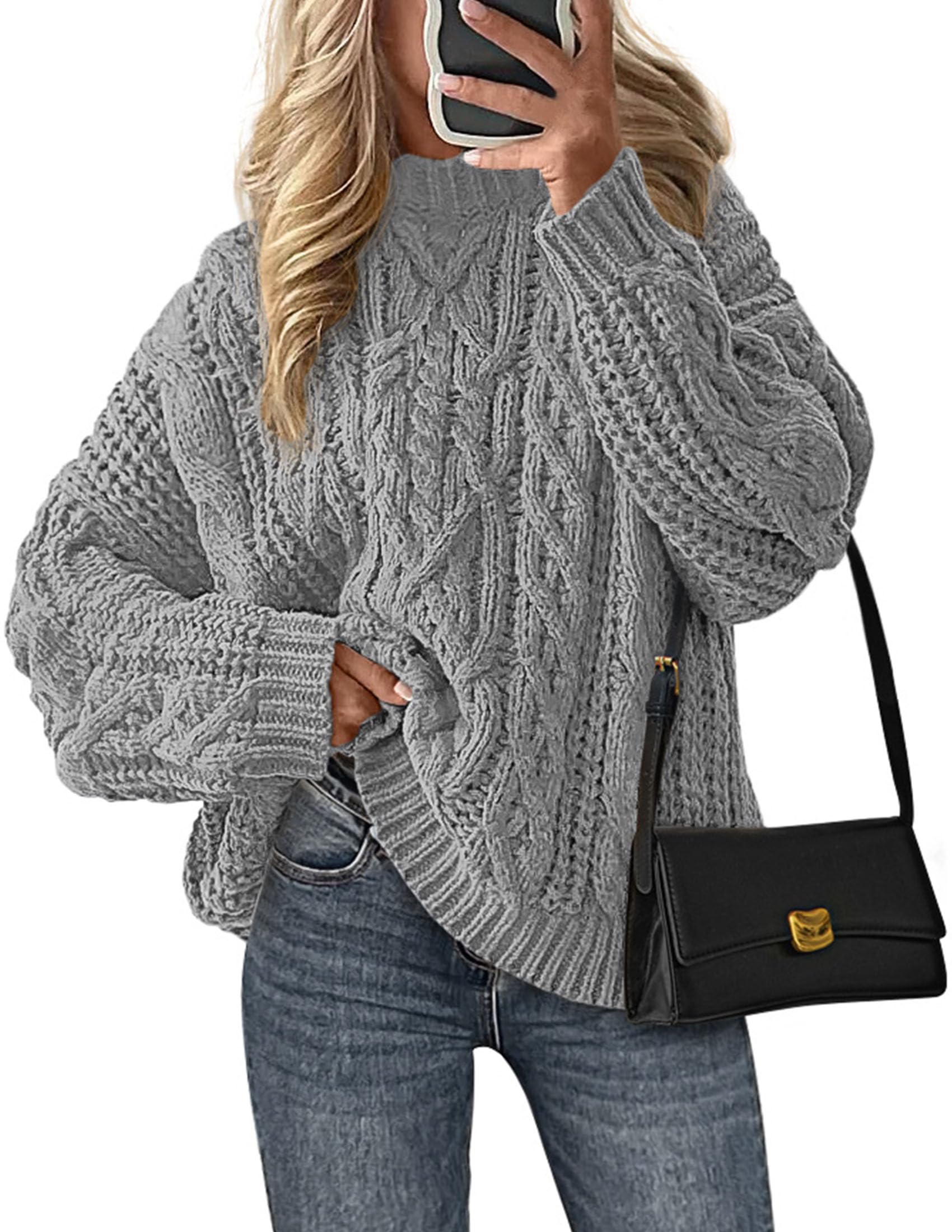 Womens Oversized Fall Sweaters Chunky Cable Knit Pullover Tops