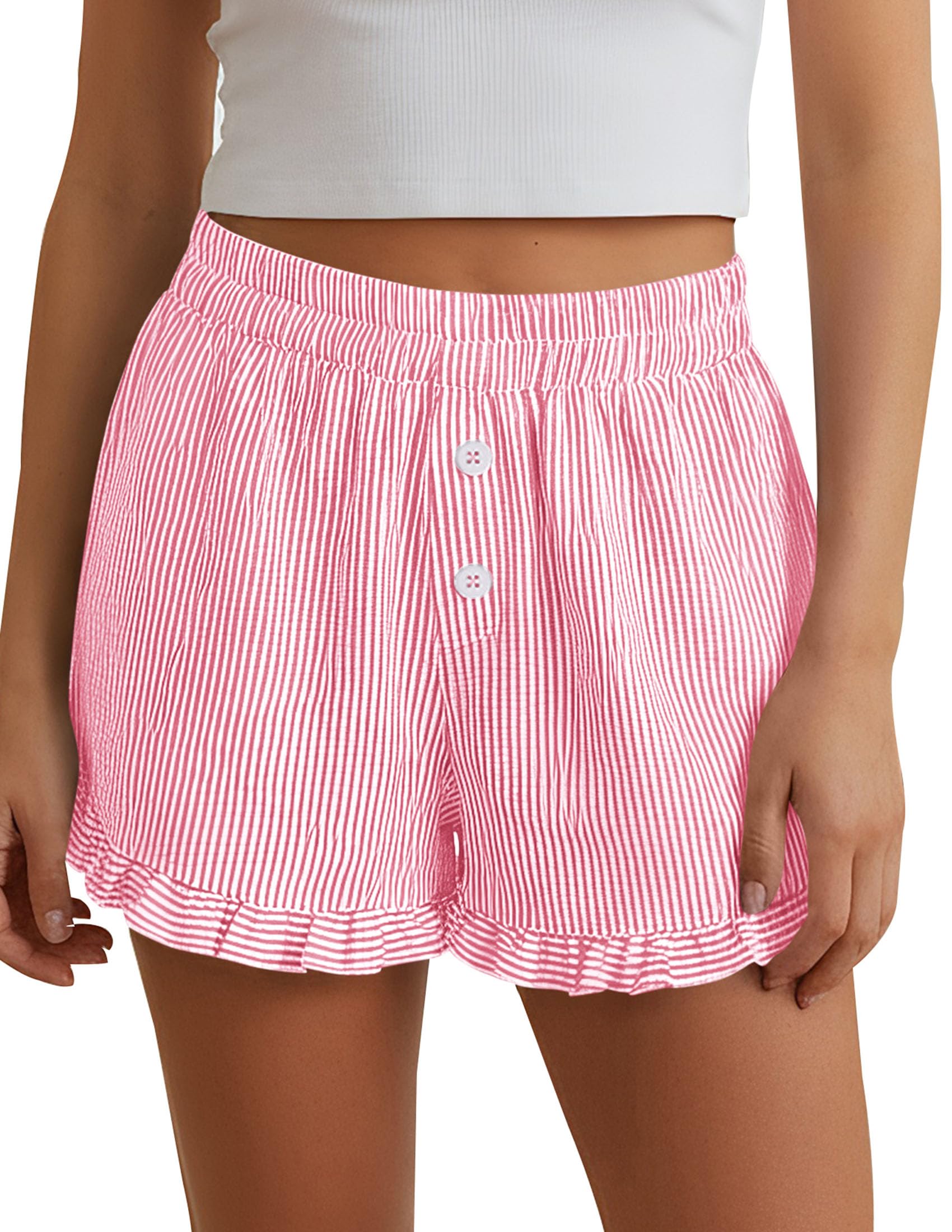 Womens Boxer Shorts Striped Gingham Ruffle Pajama Bottoms