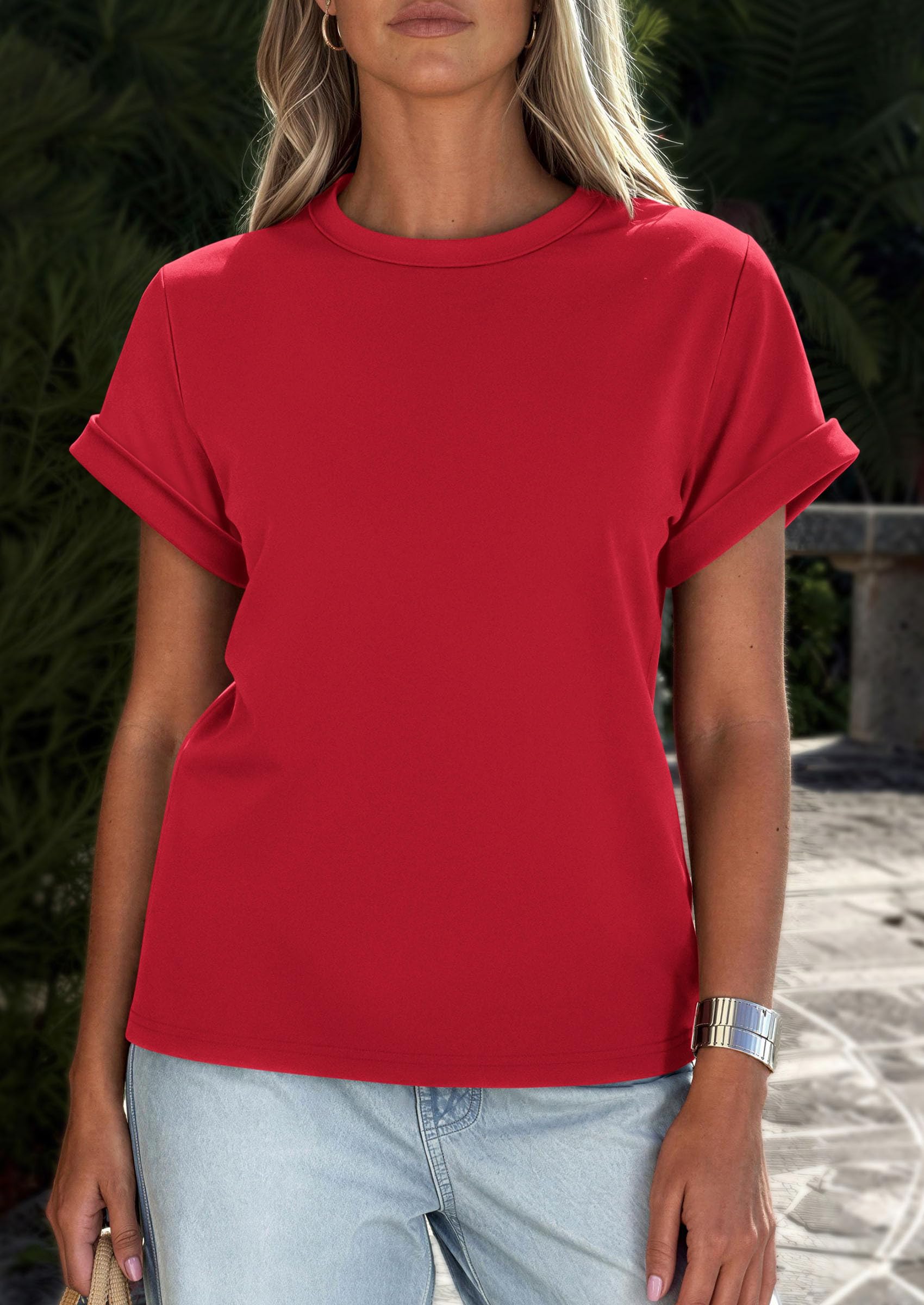 Womens Summer Tops Short Sleeve Shirts,Red,S