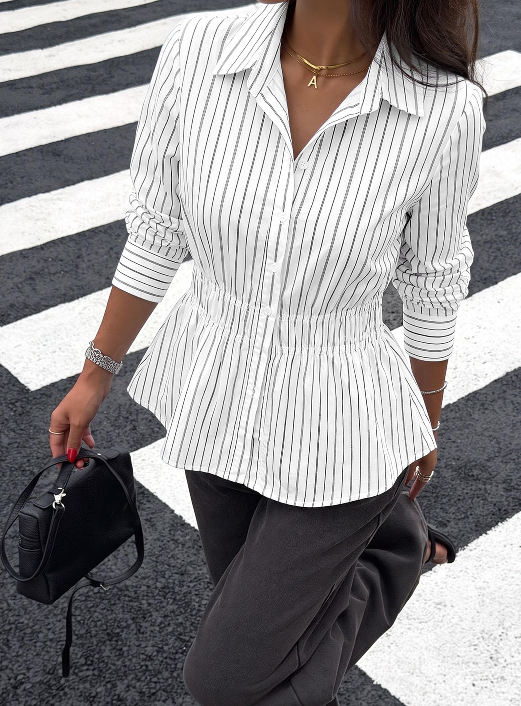 Women's Peplum Button Down Work Shirts Business Casual Tops