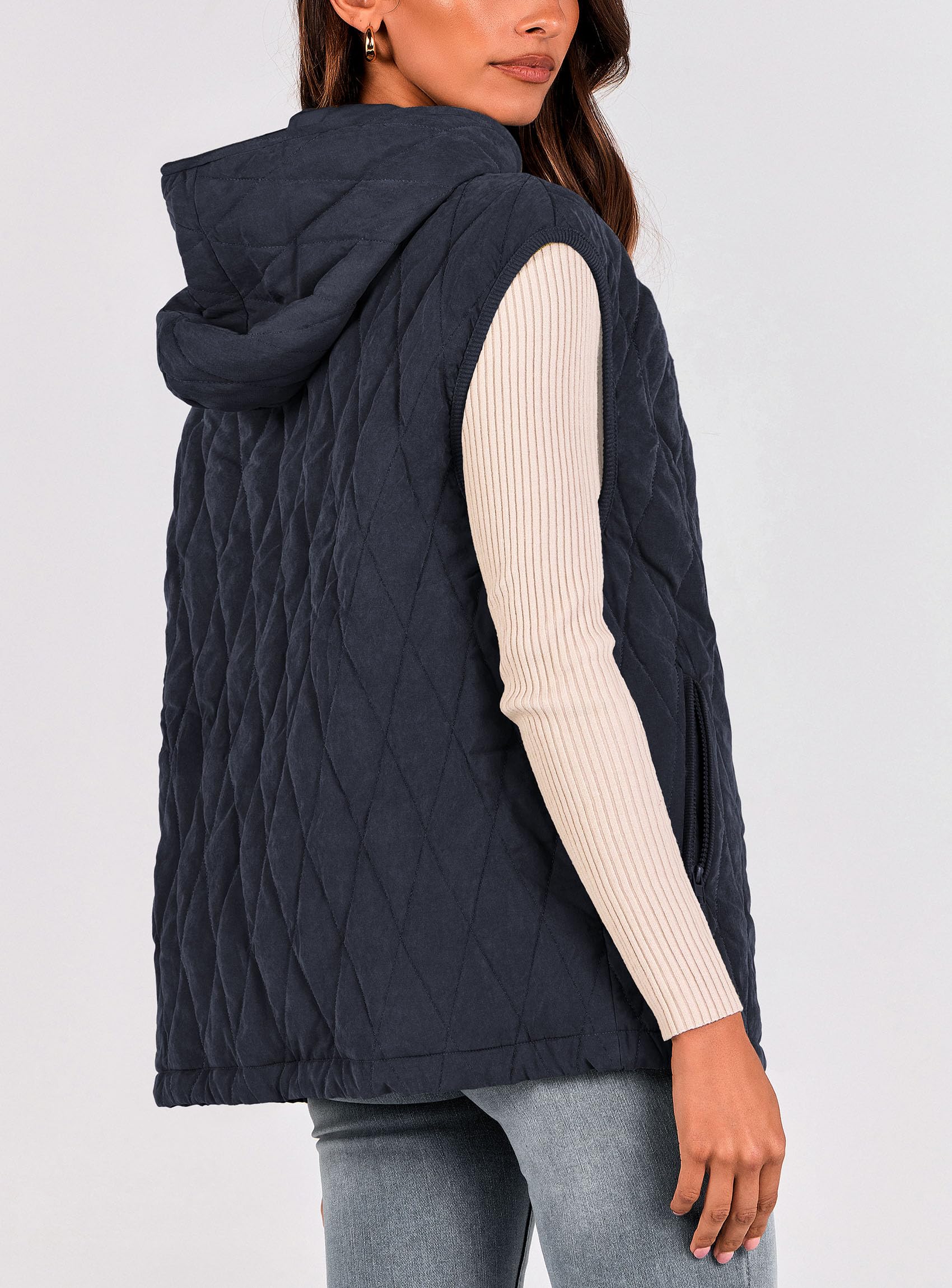 Women's Fall Fashion Vest Zip Up Jacket(Navy,Small)
