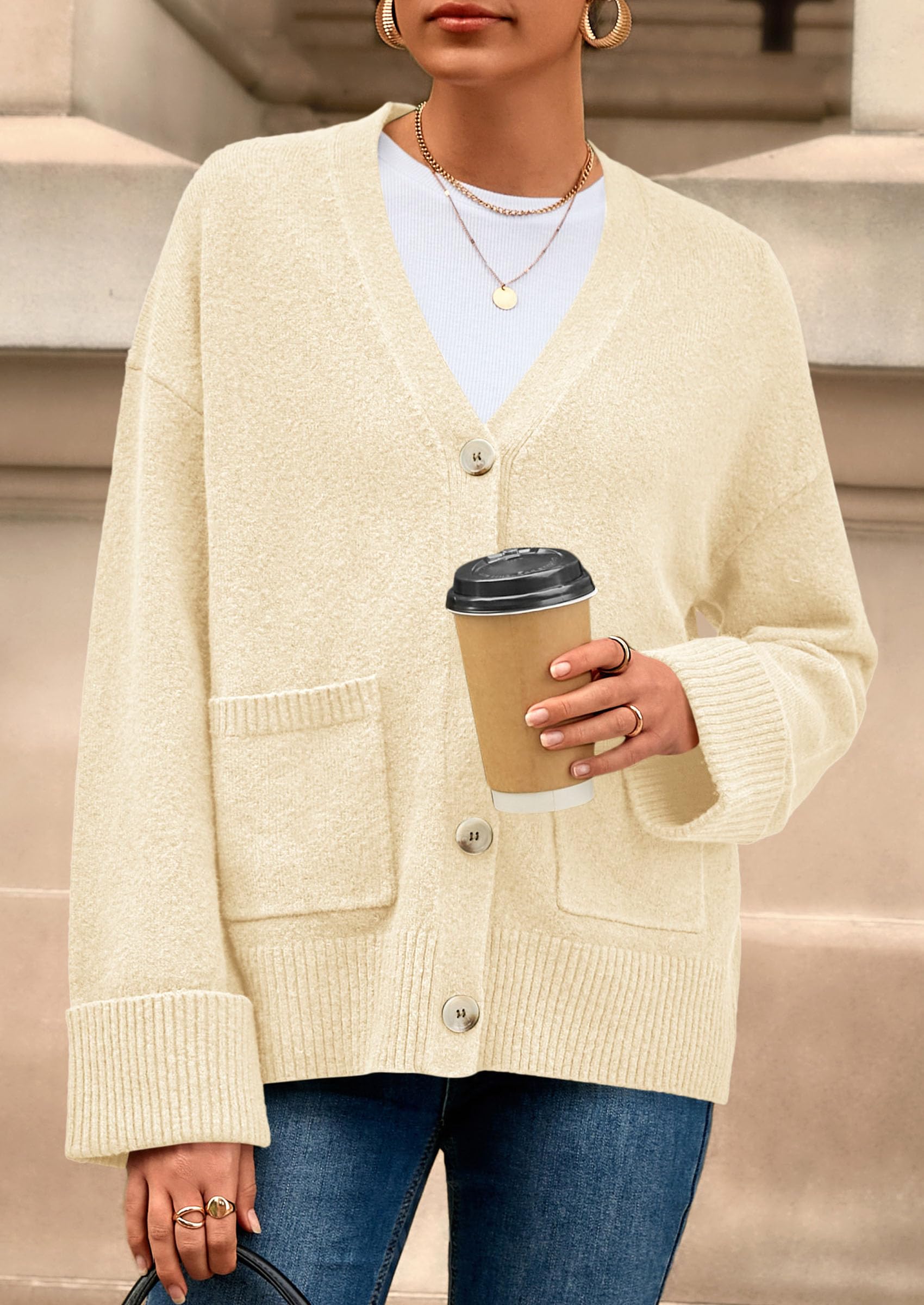 Women's Winter Oversized Cardigan Sweaters (Beige,S)
