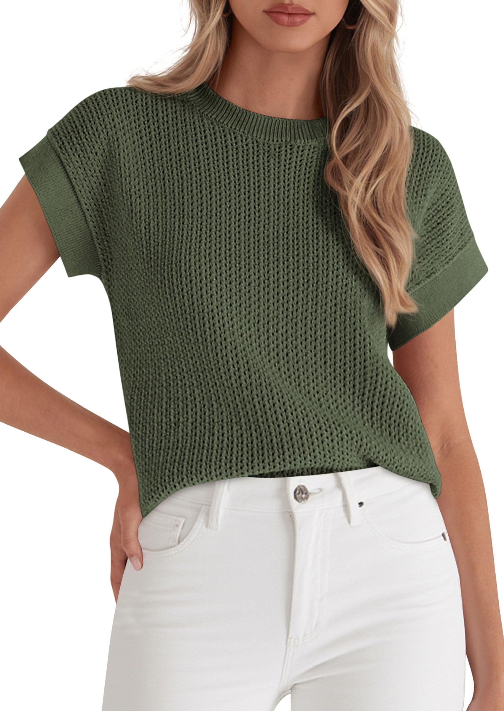 Women's Summer Sweater Vest Crochet Tops (Green,M)