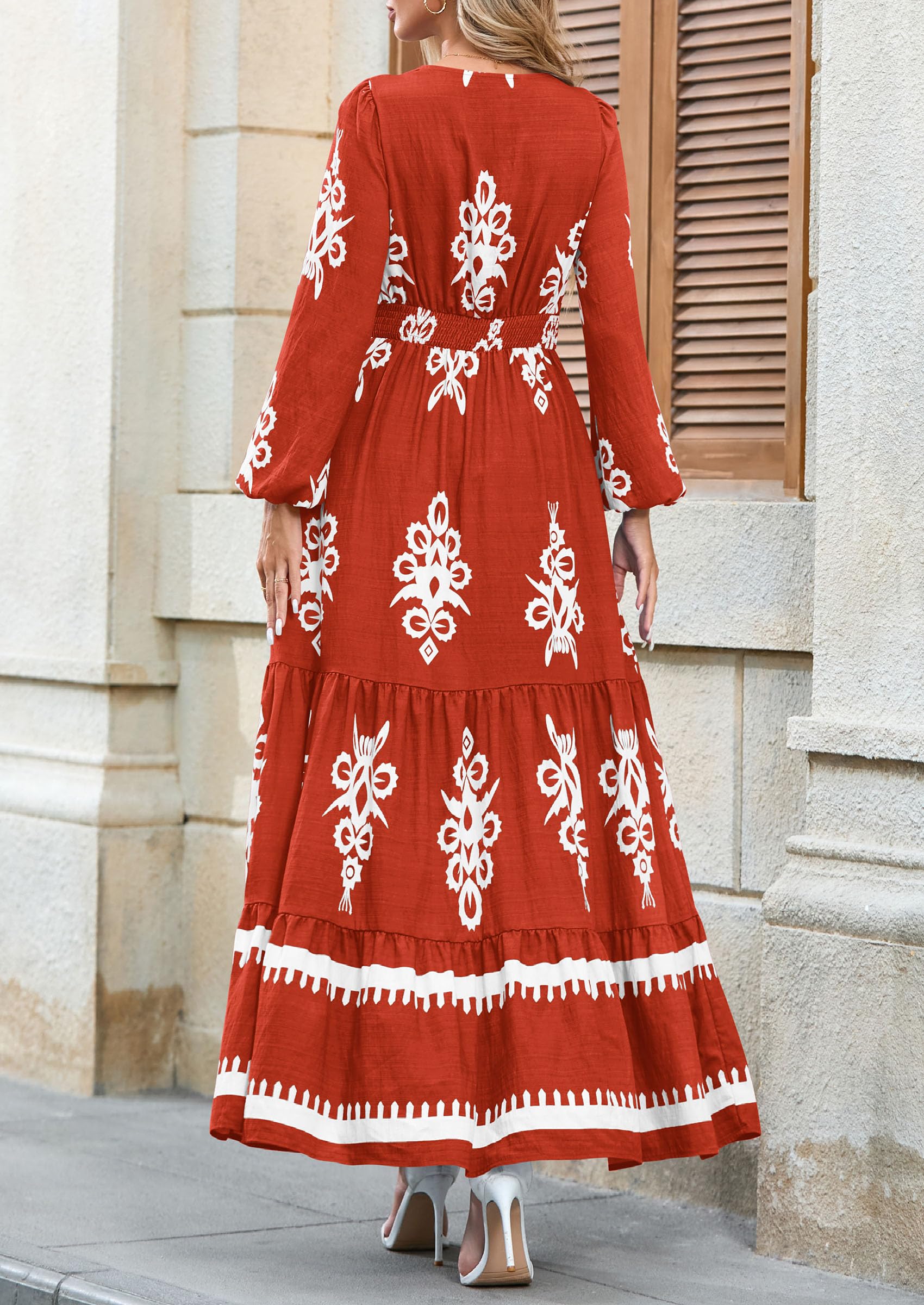 Women's Long Sleeve Floral Boho Maxi Wedding Guest Dress