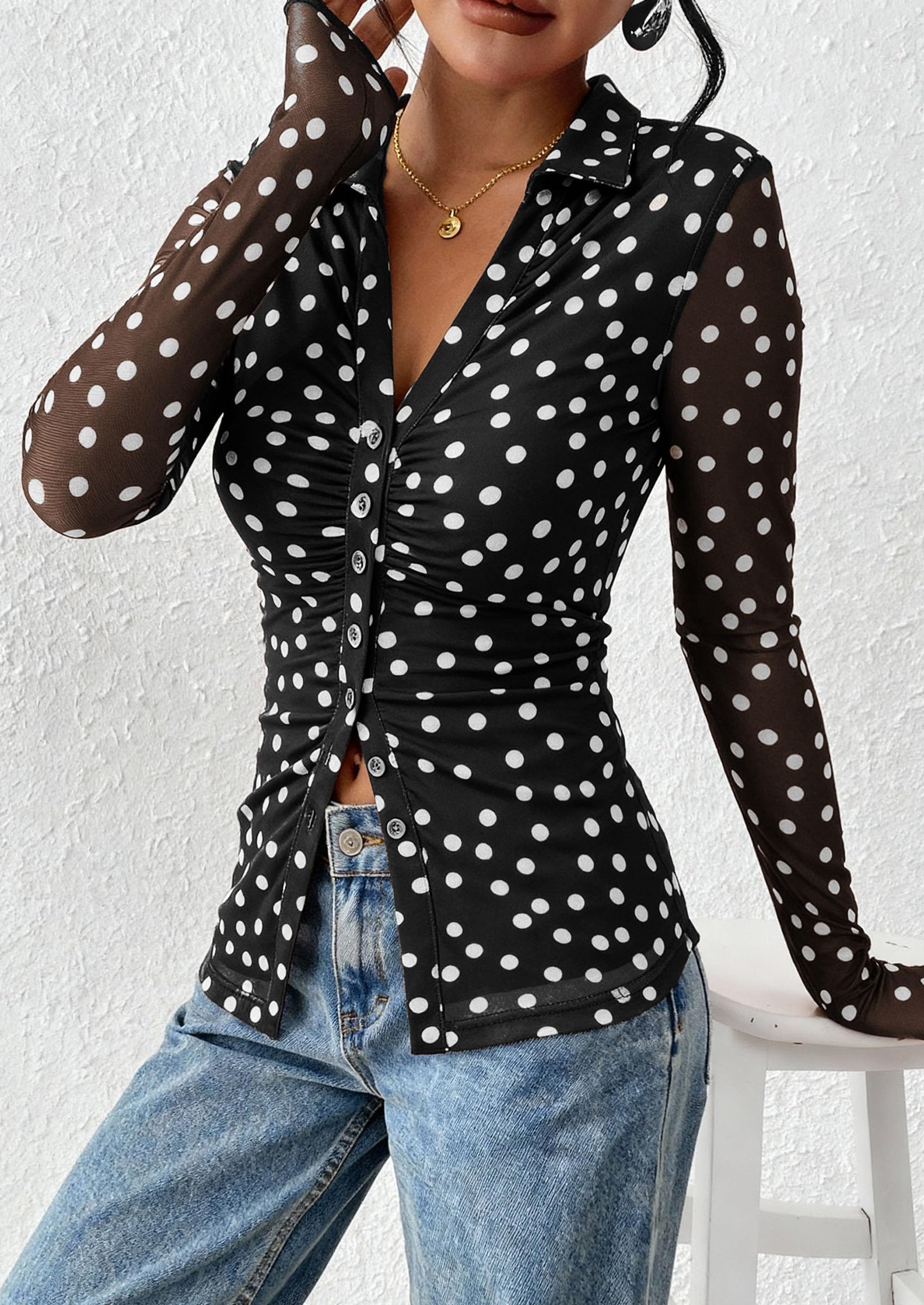 Women's Button Down Shirts Boho Mesh Floral Going Out Tops