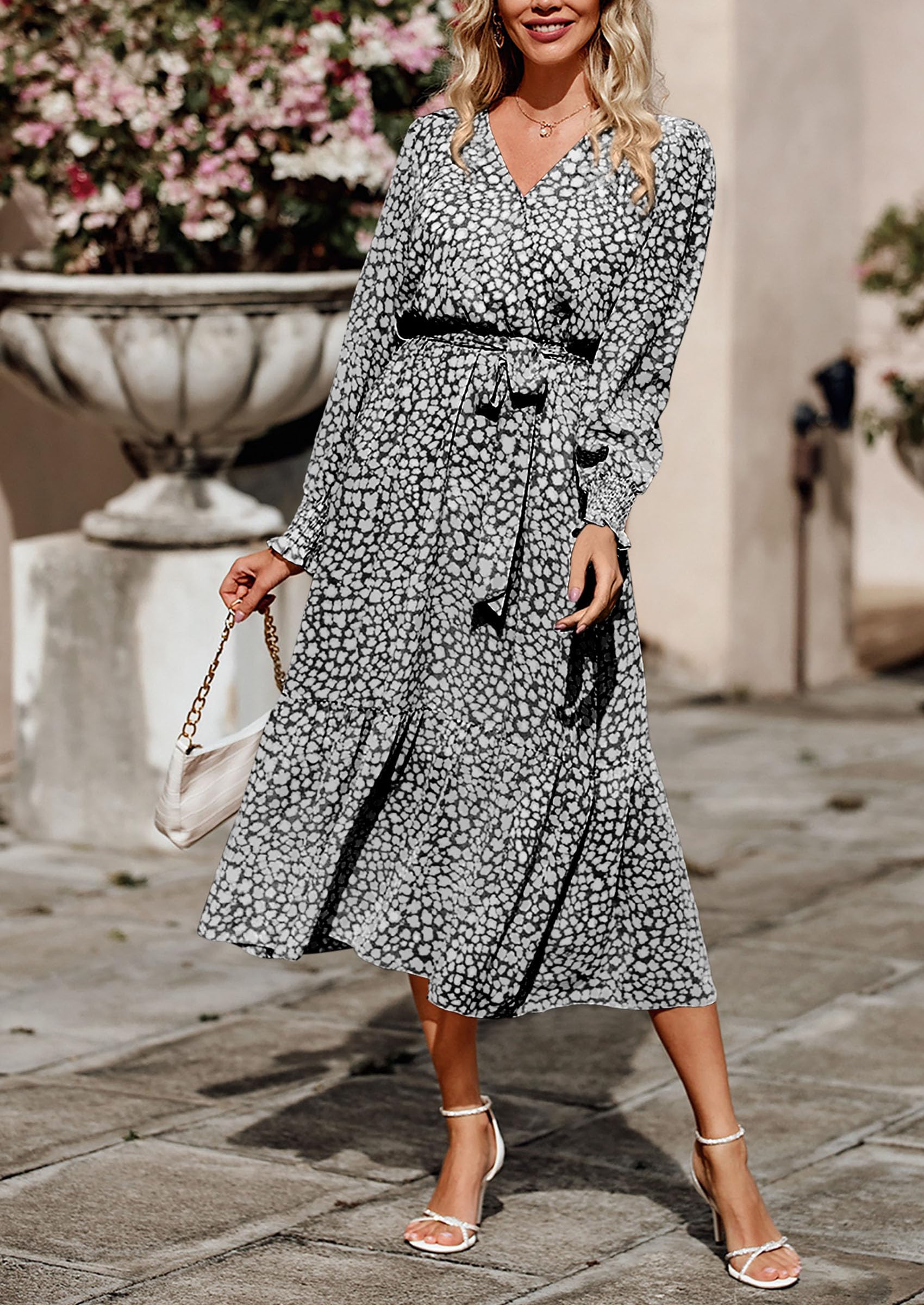 Womens Long Sleeve Boho Maxi Fall Floral Wedding Guest Dresses