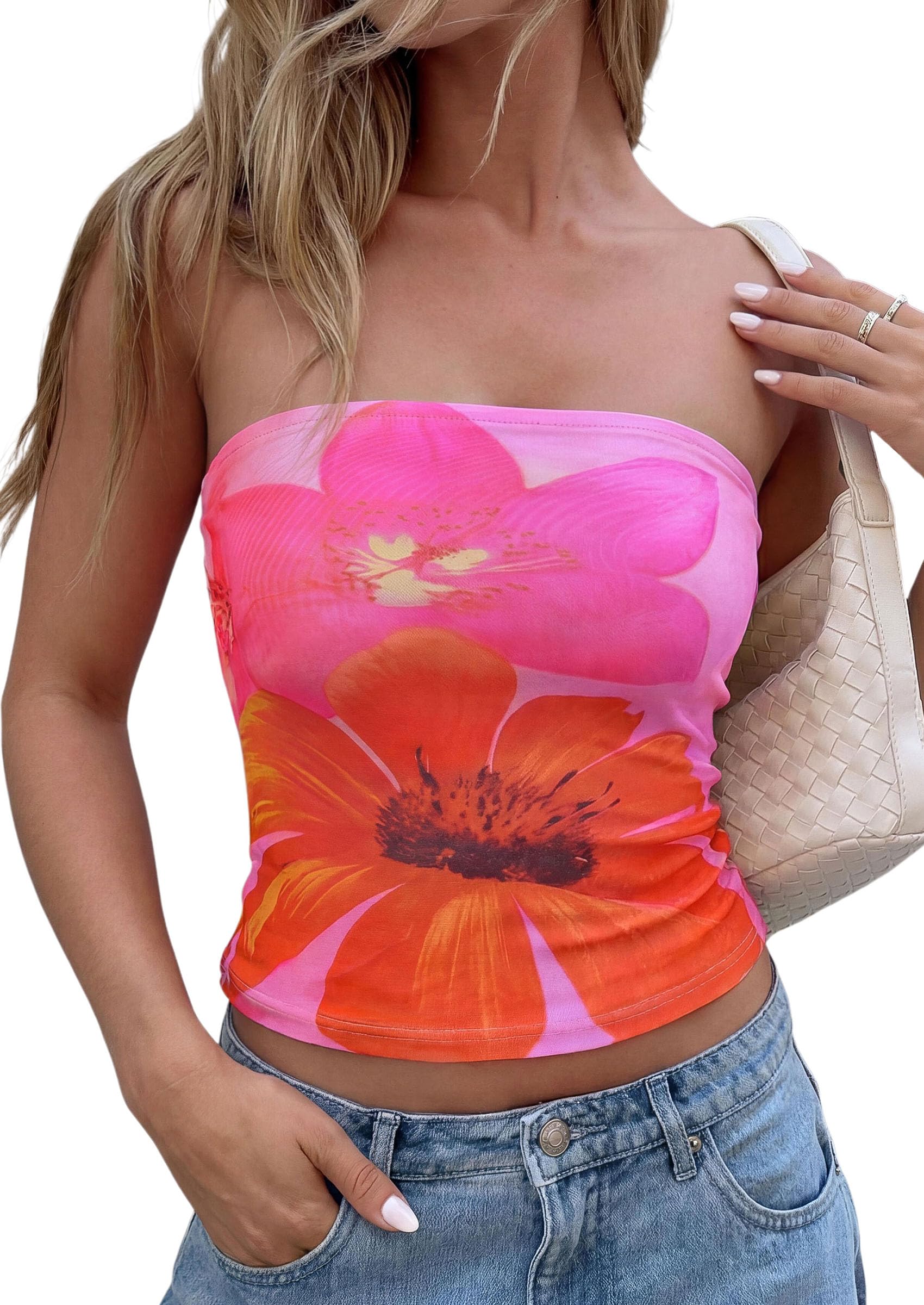Tube Tops for Women Summer Floral Going Out Vacation Outfits