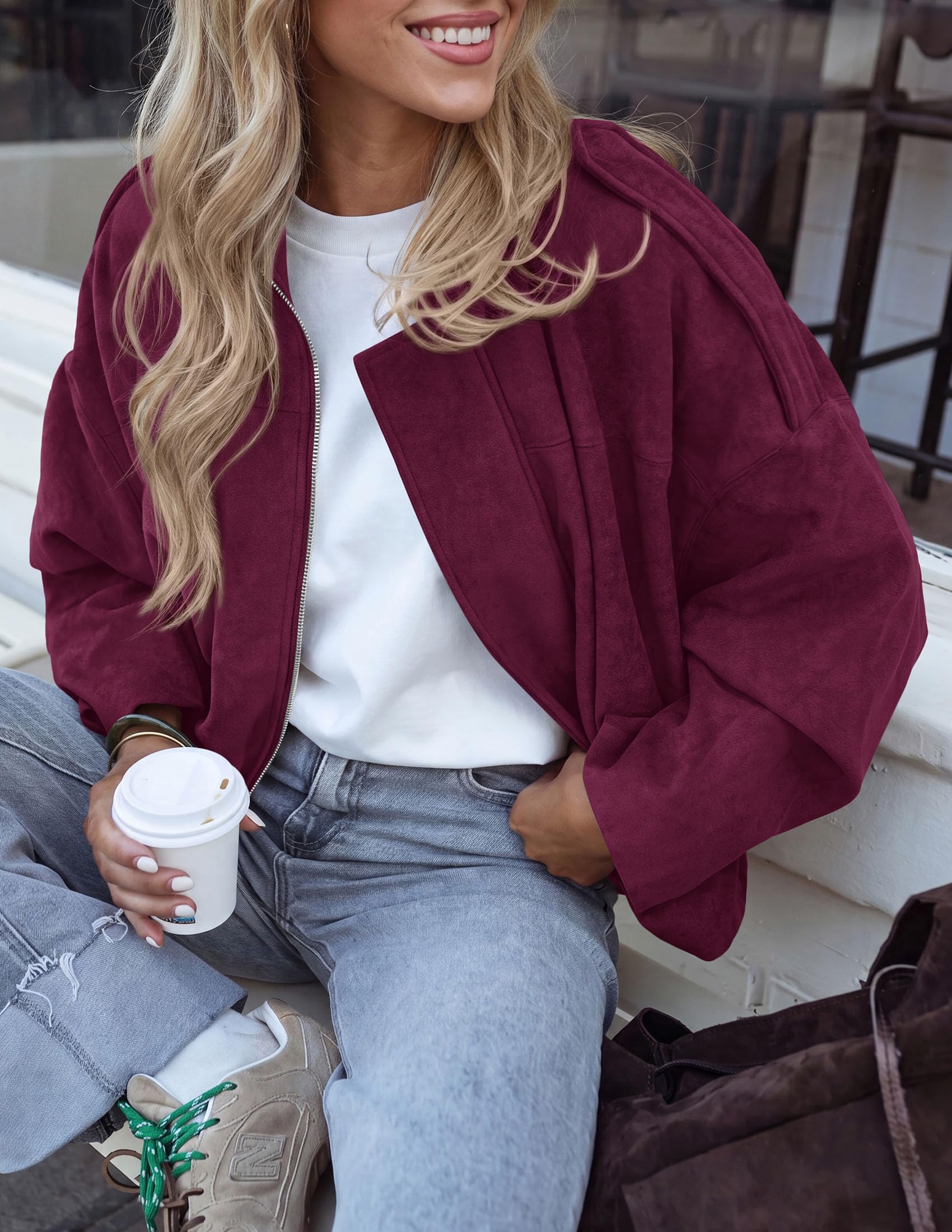 Faux Suede Jacket Women Fall Cropped Western Bomber Jacket