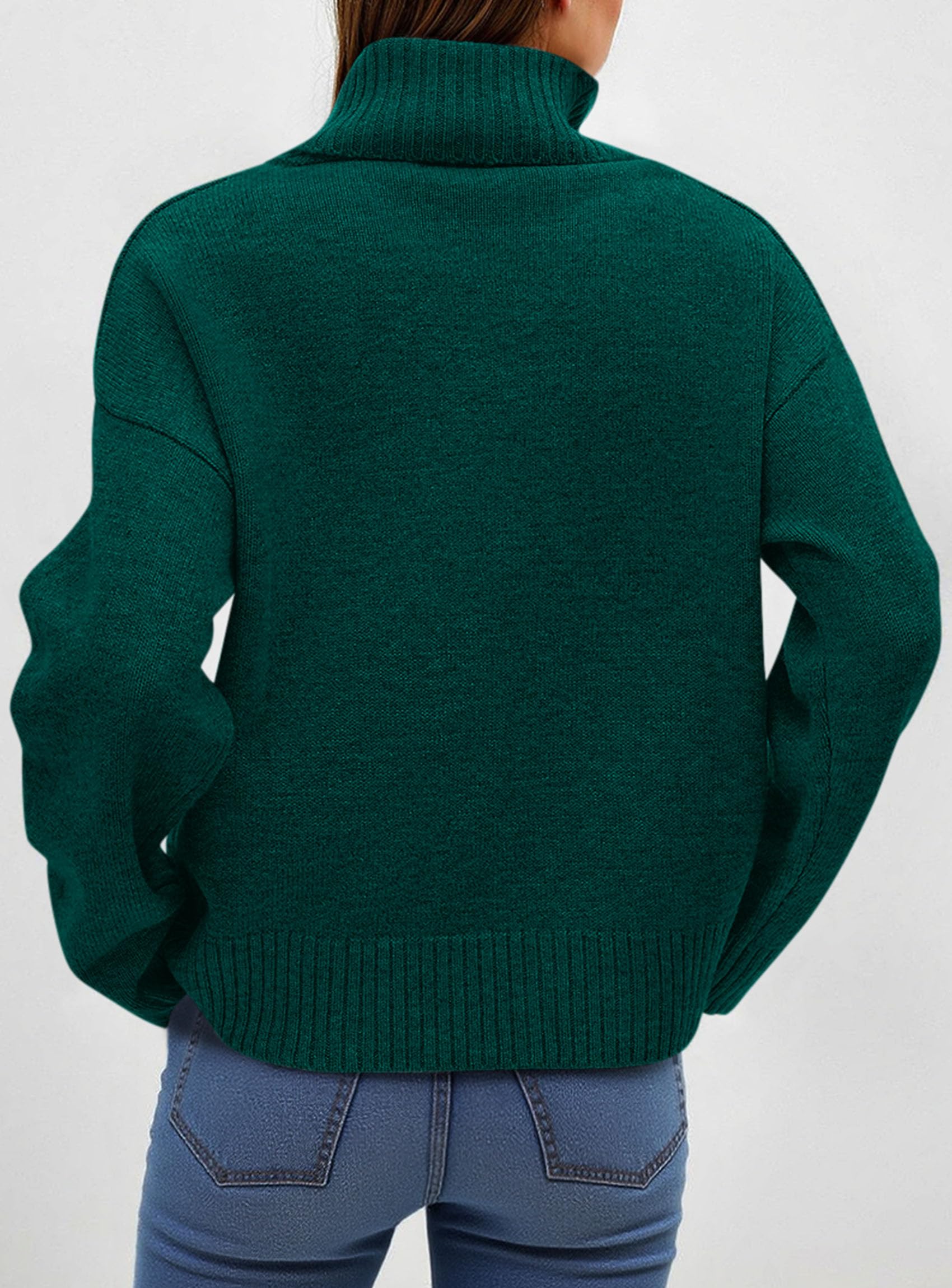 Womens Turtleneck Long Sleeve Knit Sweater,Dark Green,S