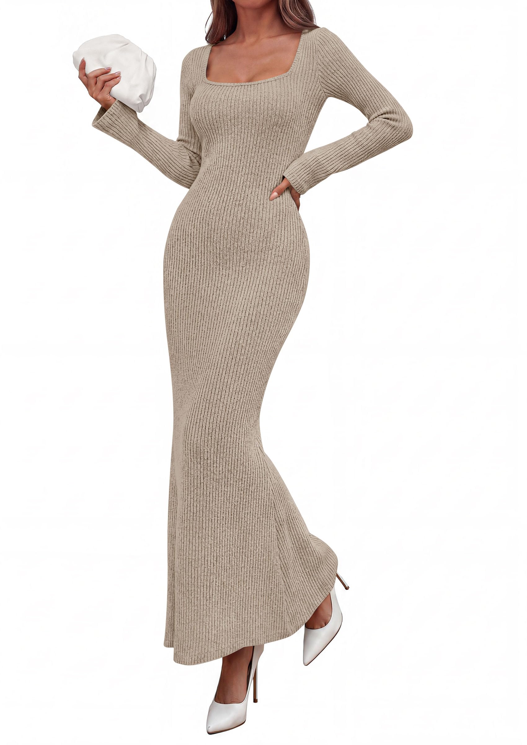 Women's Fall Long Sleeve Dresses Maxi Bodycon Sweater Dress