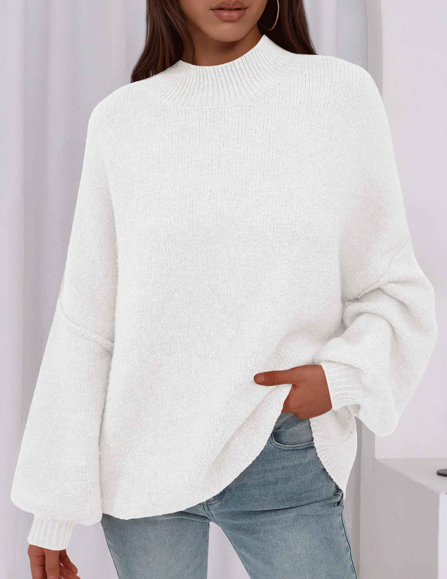 Women's Oversized Sweaters Fall Clothes (White,S)