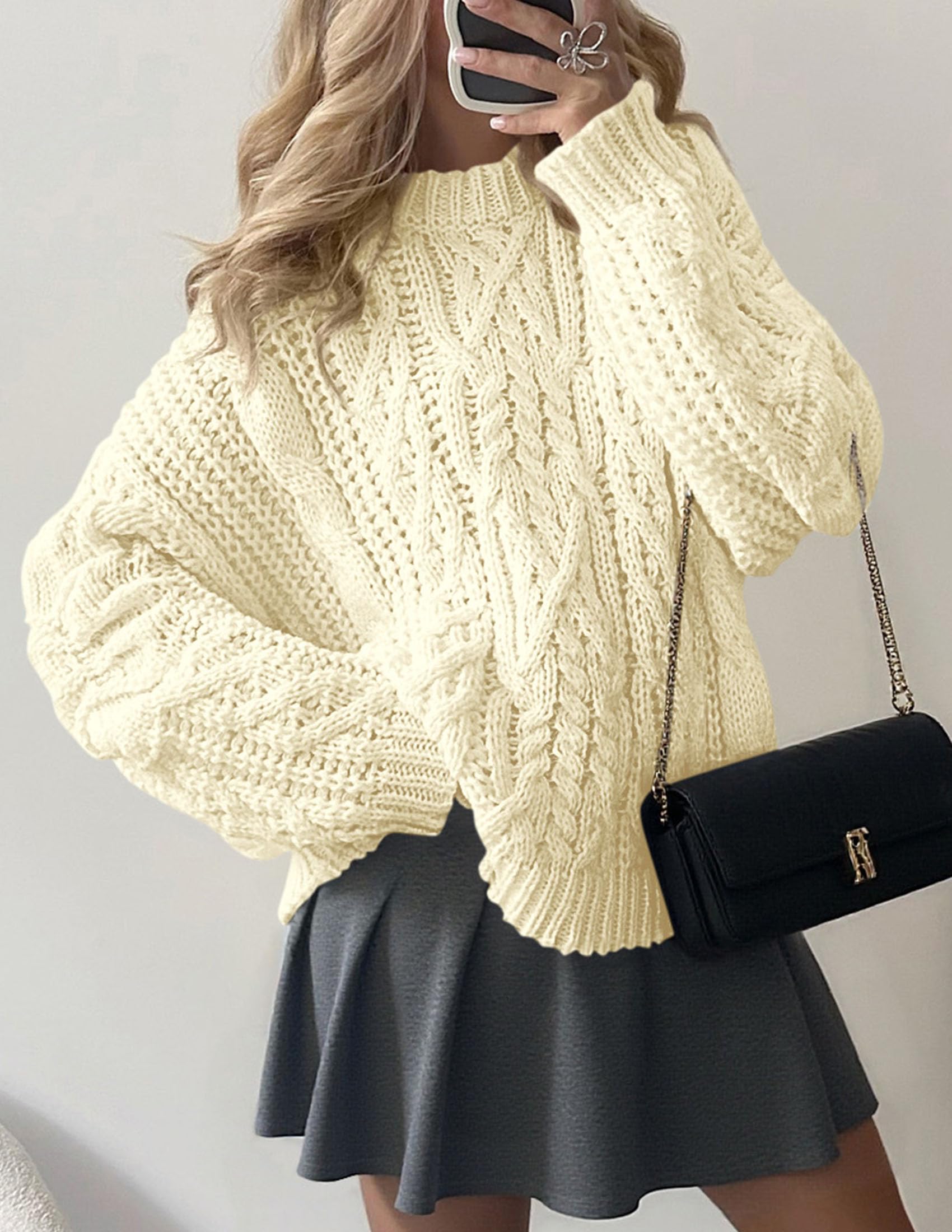 Womens Oversized Fall Sweaters Chunky Cable Knit Pullover Tops