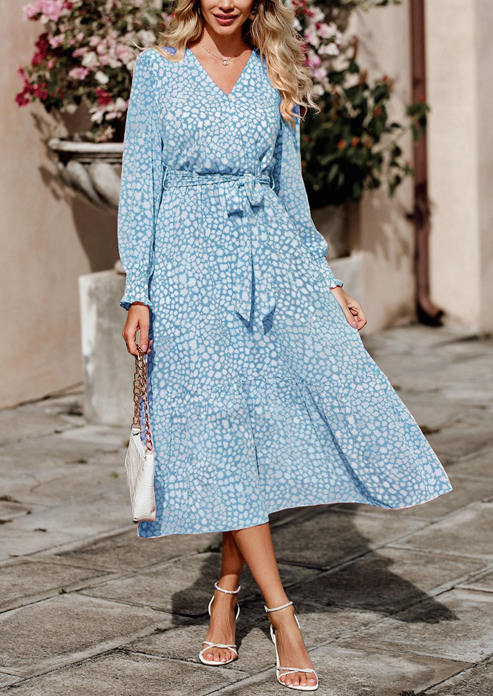 Womens Long Sleeve Boho Maxi Fall Floral Wedding Guest Dresses
