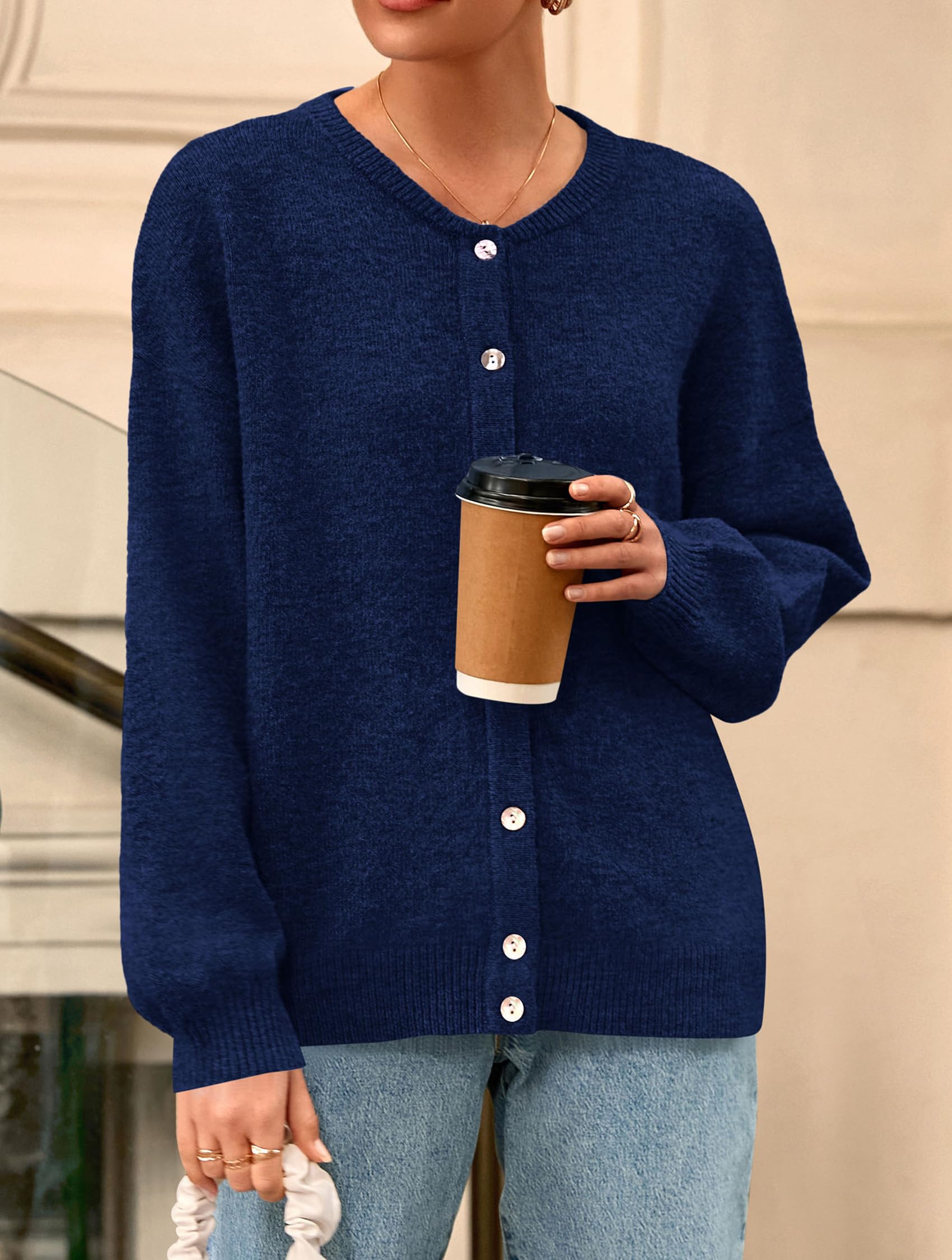 Womens Long Sleeve Cardigan Sweaters Button Down Knit Tops