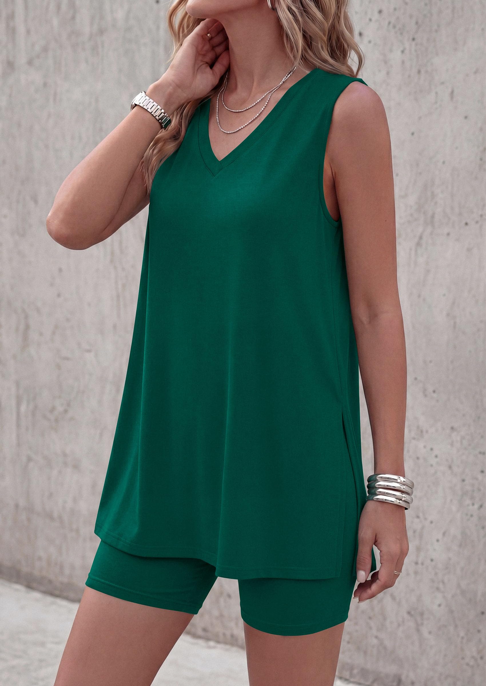 Women's Summer 2 Piece Outfits Short Sets (Green,S)