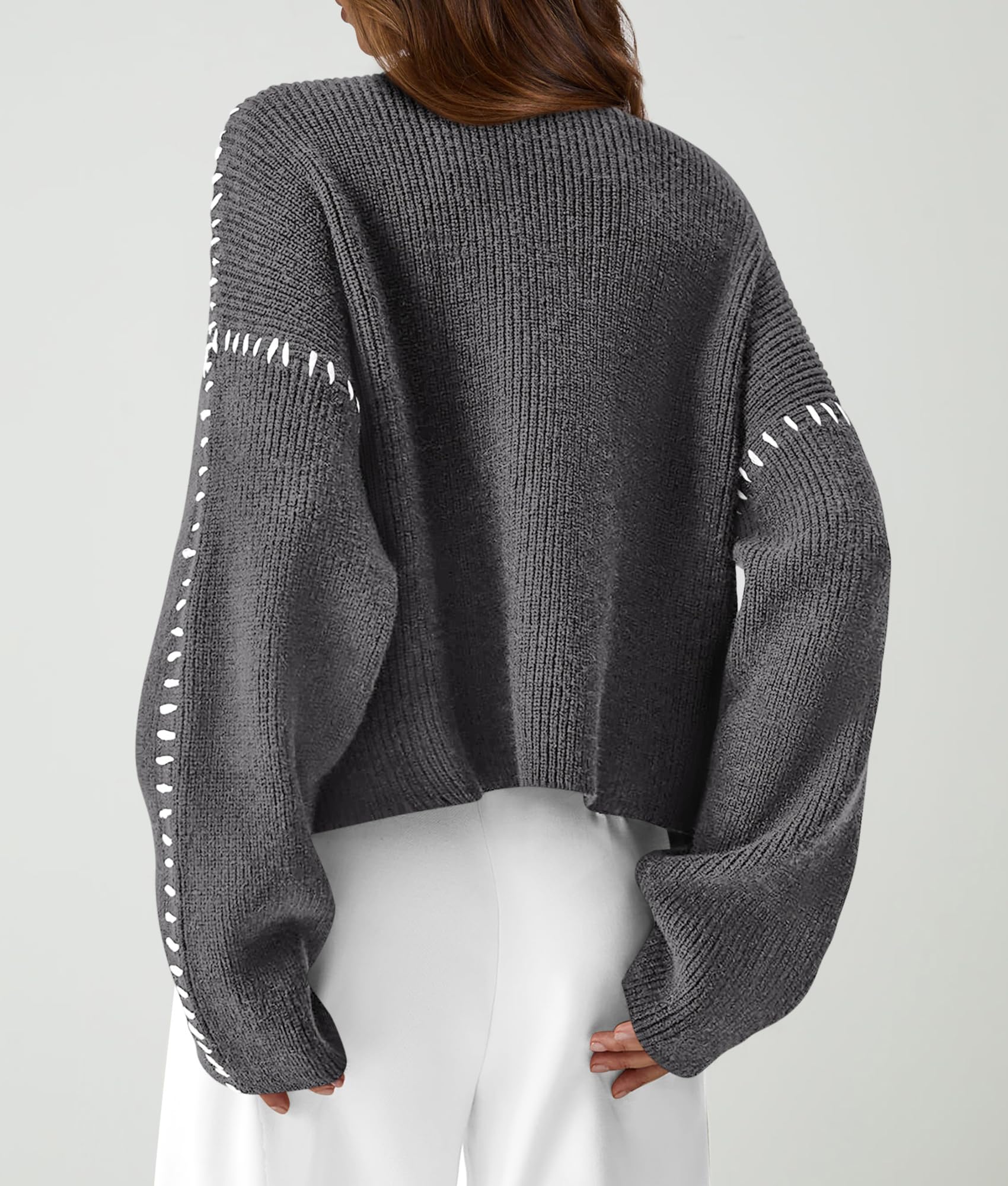Womens Chunky Knit Oversized Pullover Sweaters,Grey,S