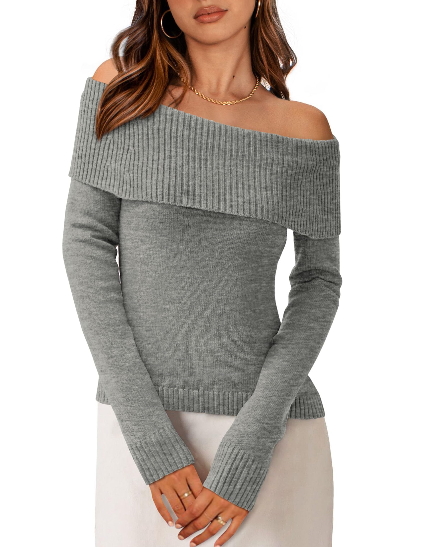Off the Shoulder Sweater Women Trendy Fall Date Night Tops