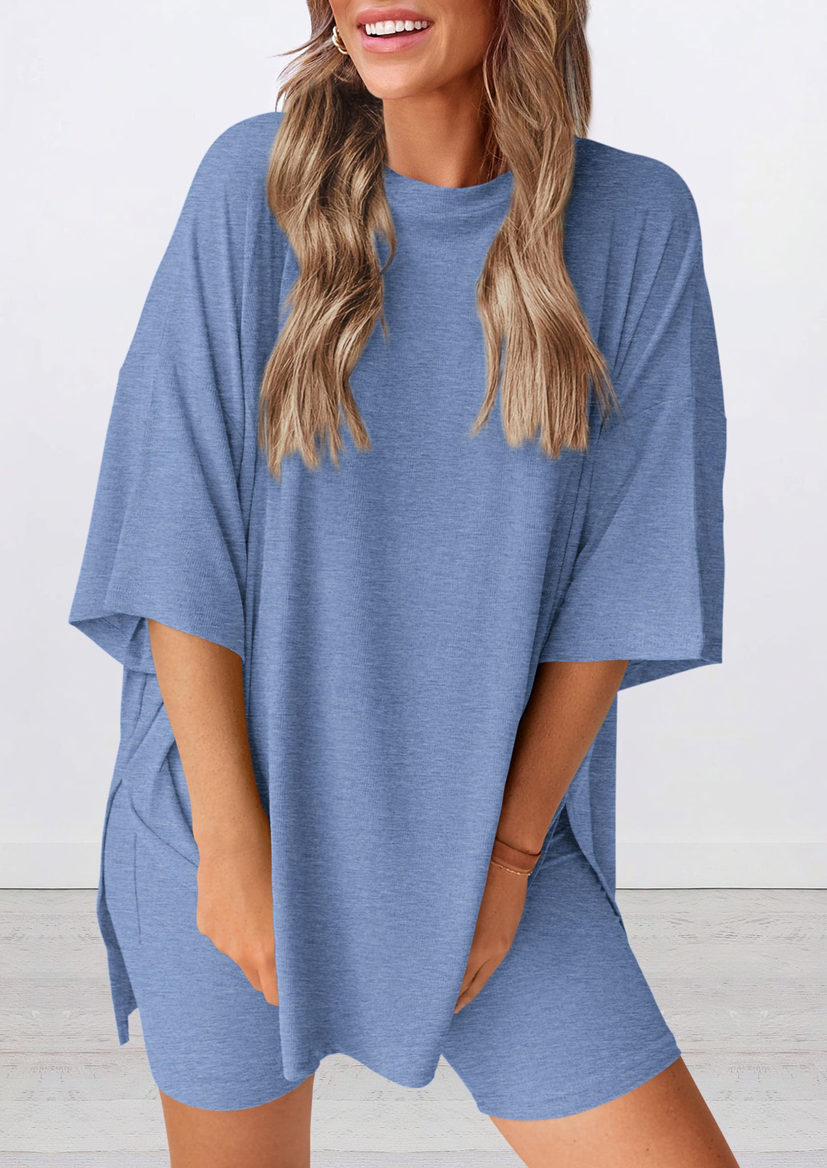 Women 2 Piece Lounge Set Airport Travel Outfit, Grey Blue,S