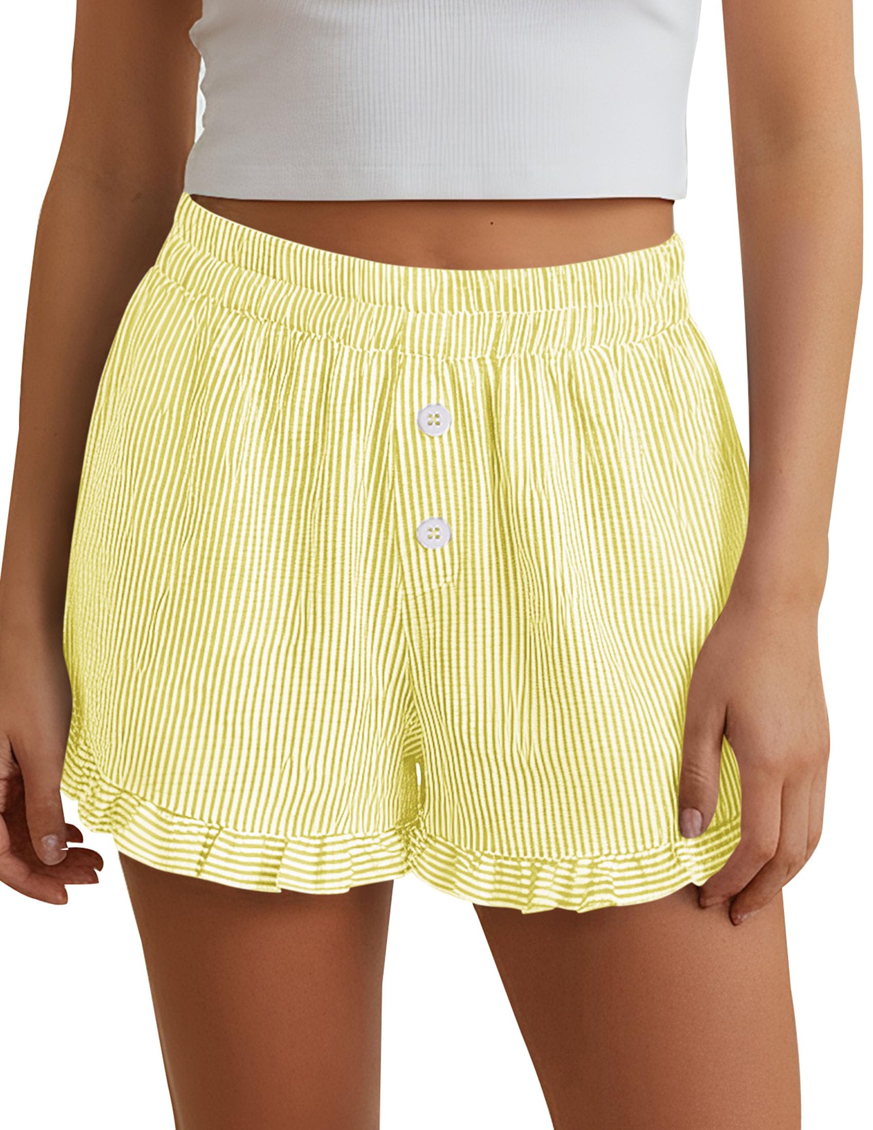 Womens Boxer Shorts Striped Gingham Ruffle Pajama Bottoms
