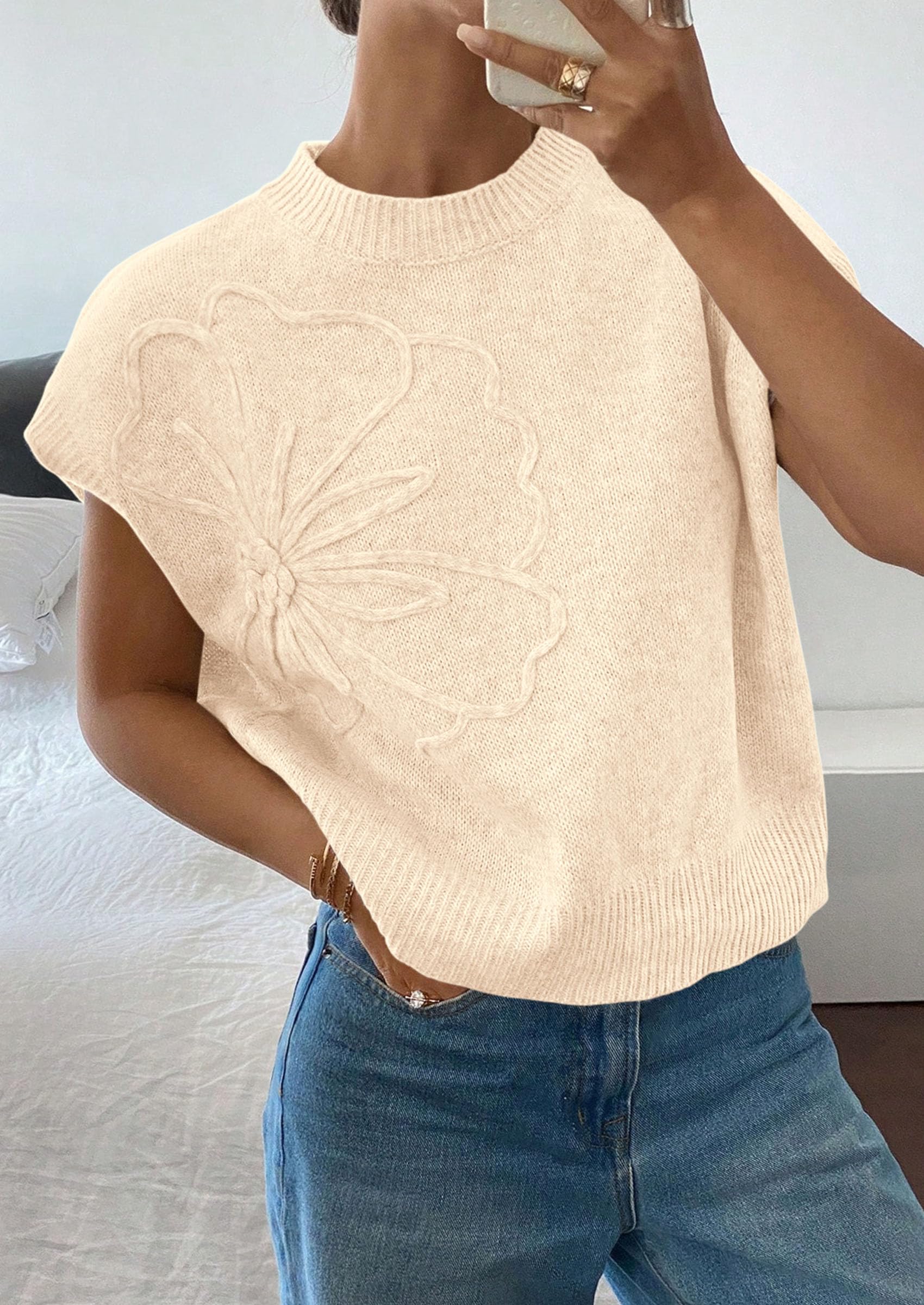 Women's Summer Short Cap Sleeve Sweater Vest (Beige,M)