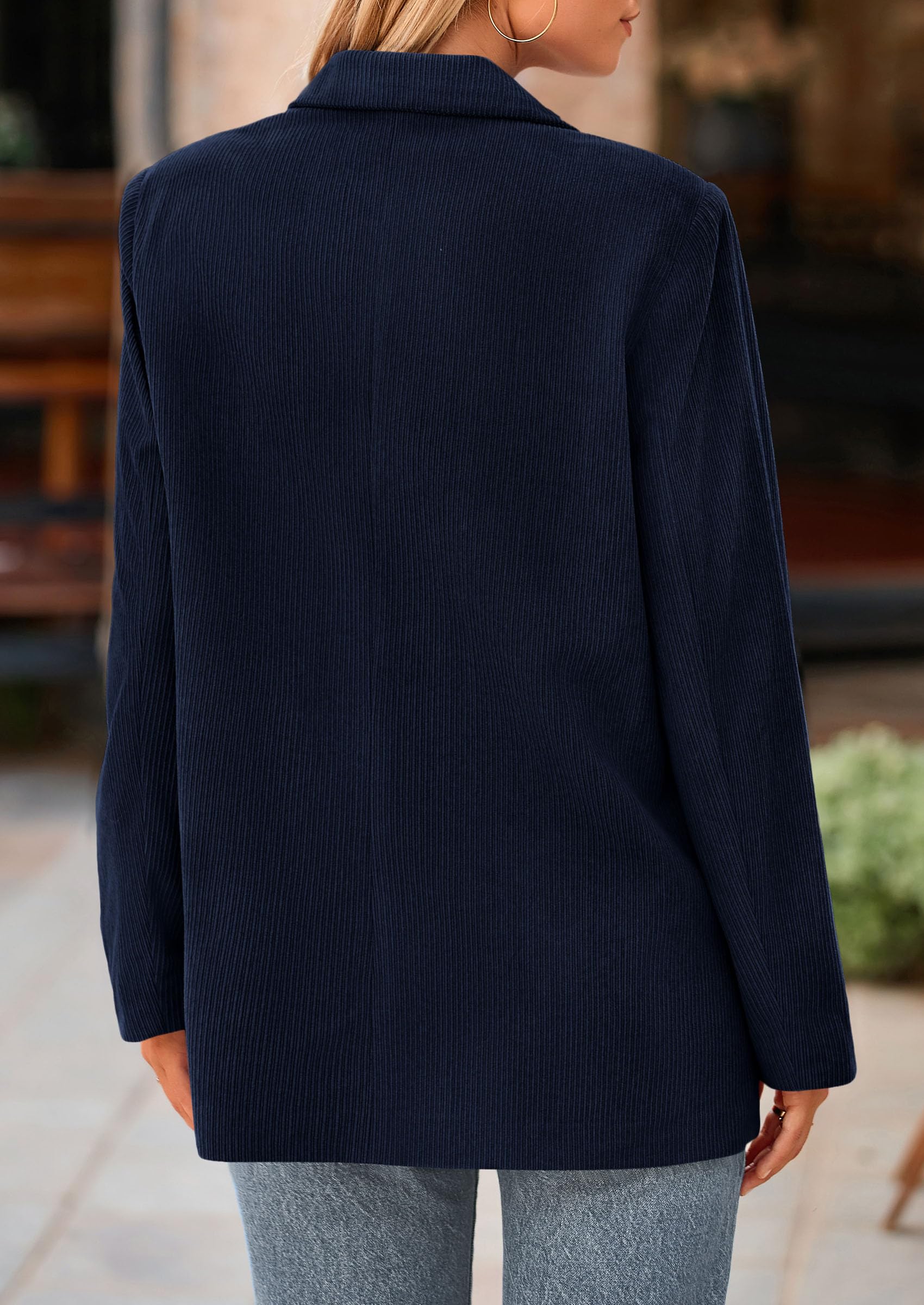 Women's Winter Corduroy Blazers Jackets (Navy,S)