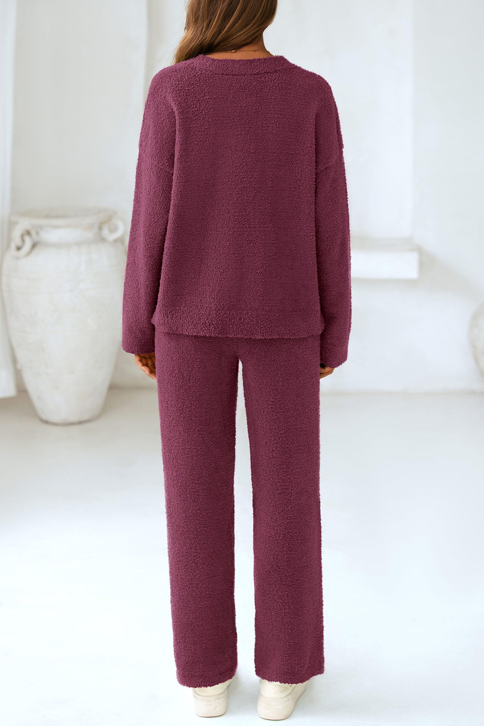 Lounge Sets for Women Fall 2 Piece Fuzzy Sweater Pajama Set