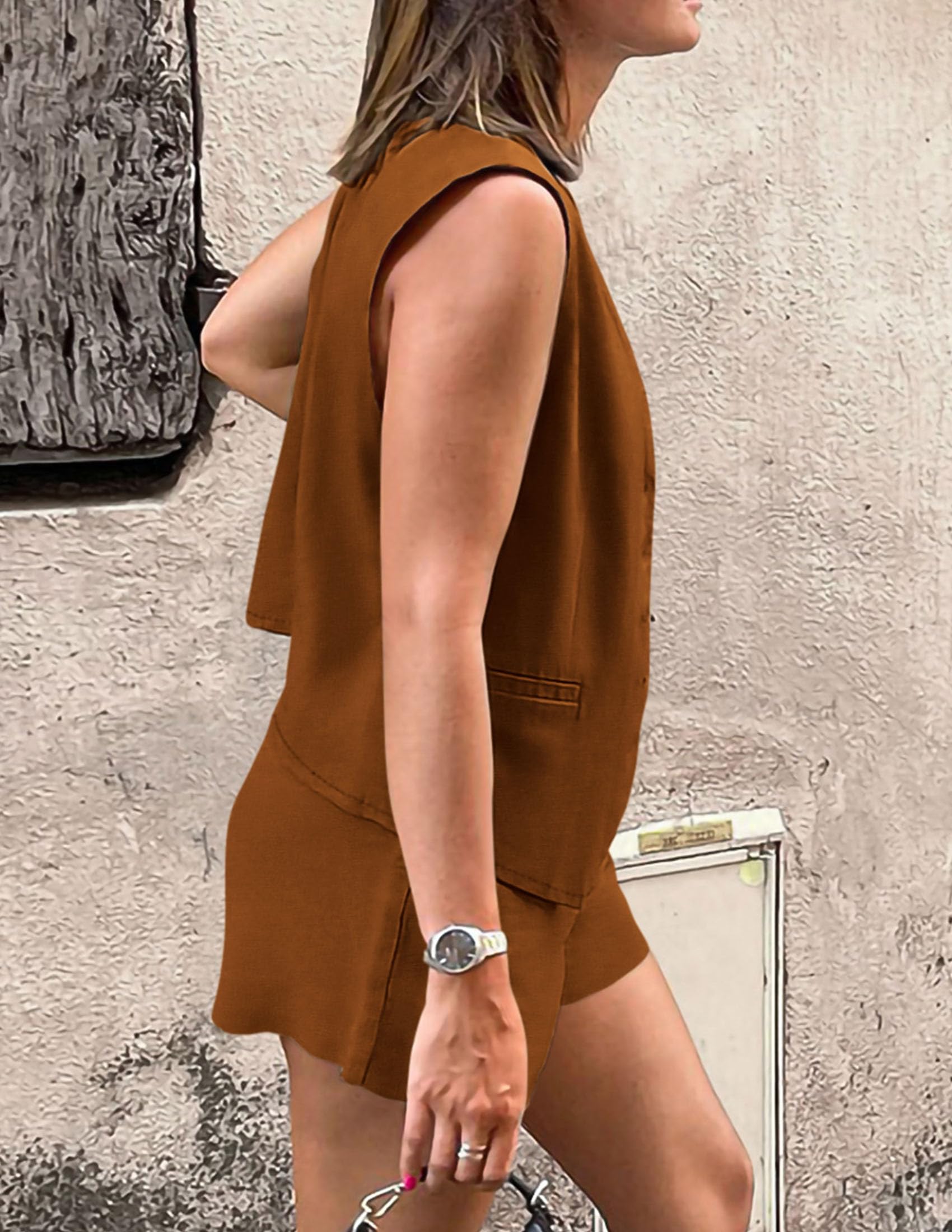 Women's Summer Two Piece Outfits Sets (Brown,X-Small)