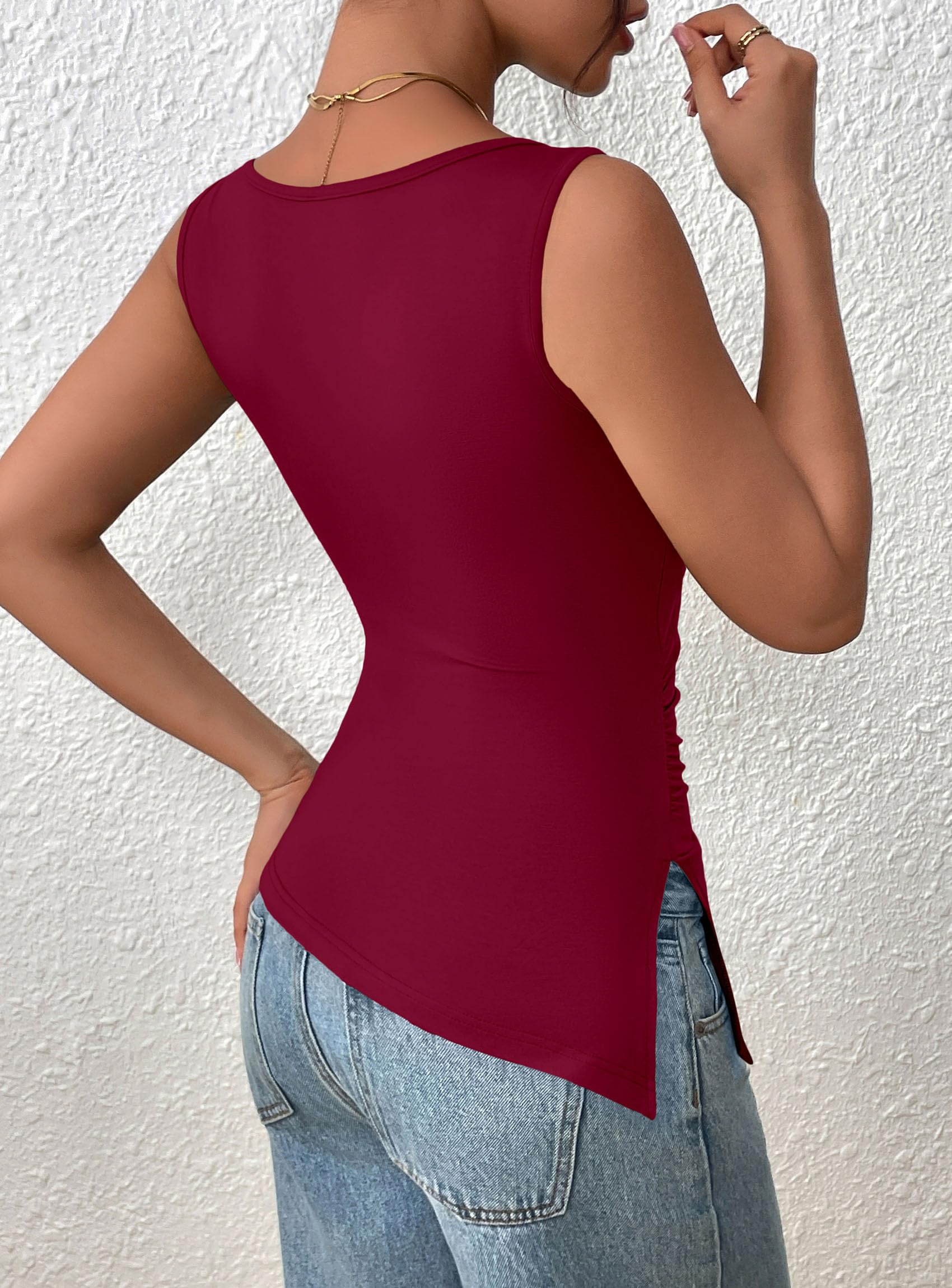 Women's Ruched Tank Tops Summer Y2K Shirts,Burgundy,S