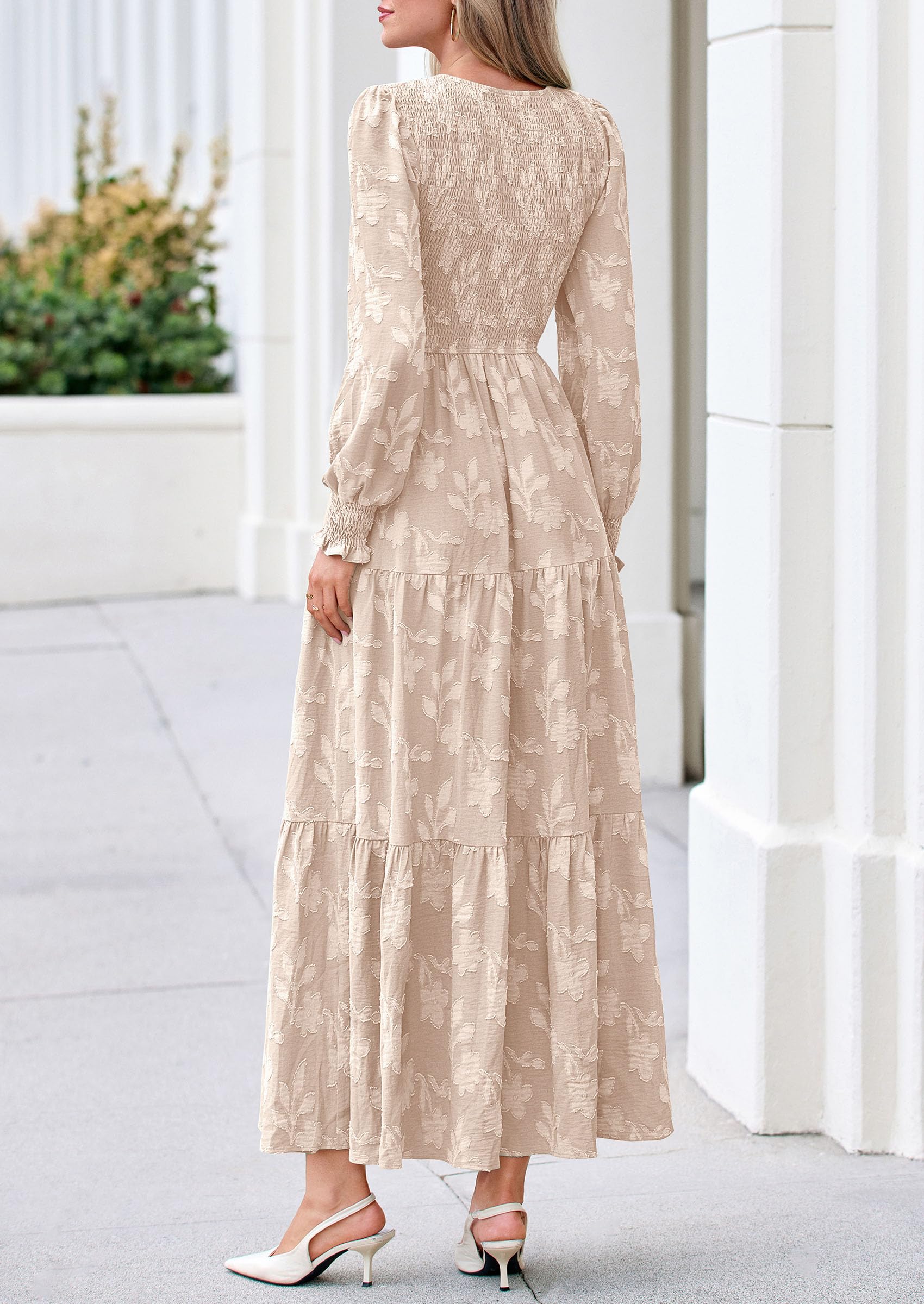 Fall Floral Long Sleeve Wedding Guest Dress for Women Pockets