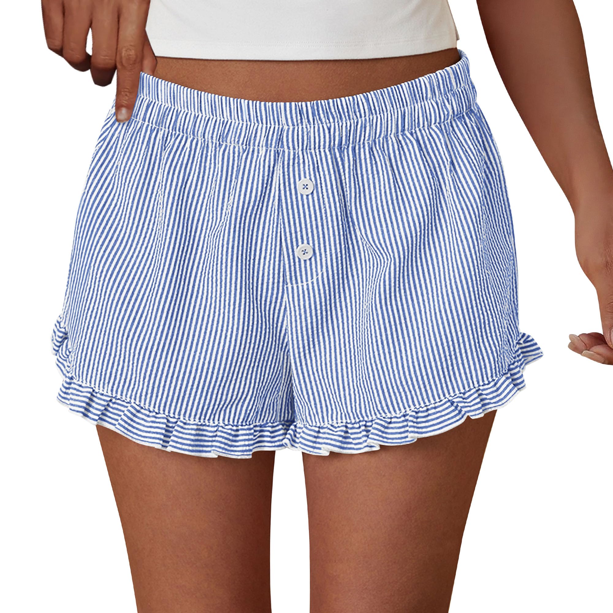 Womens Boxer Shorts Striped Gingham Ruffle Pajama Bottoms