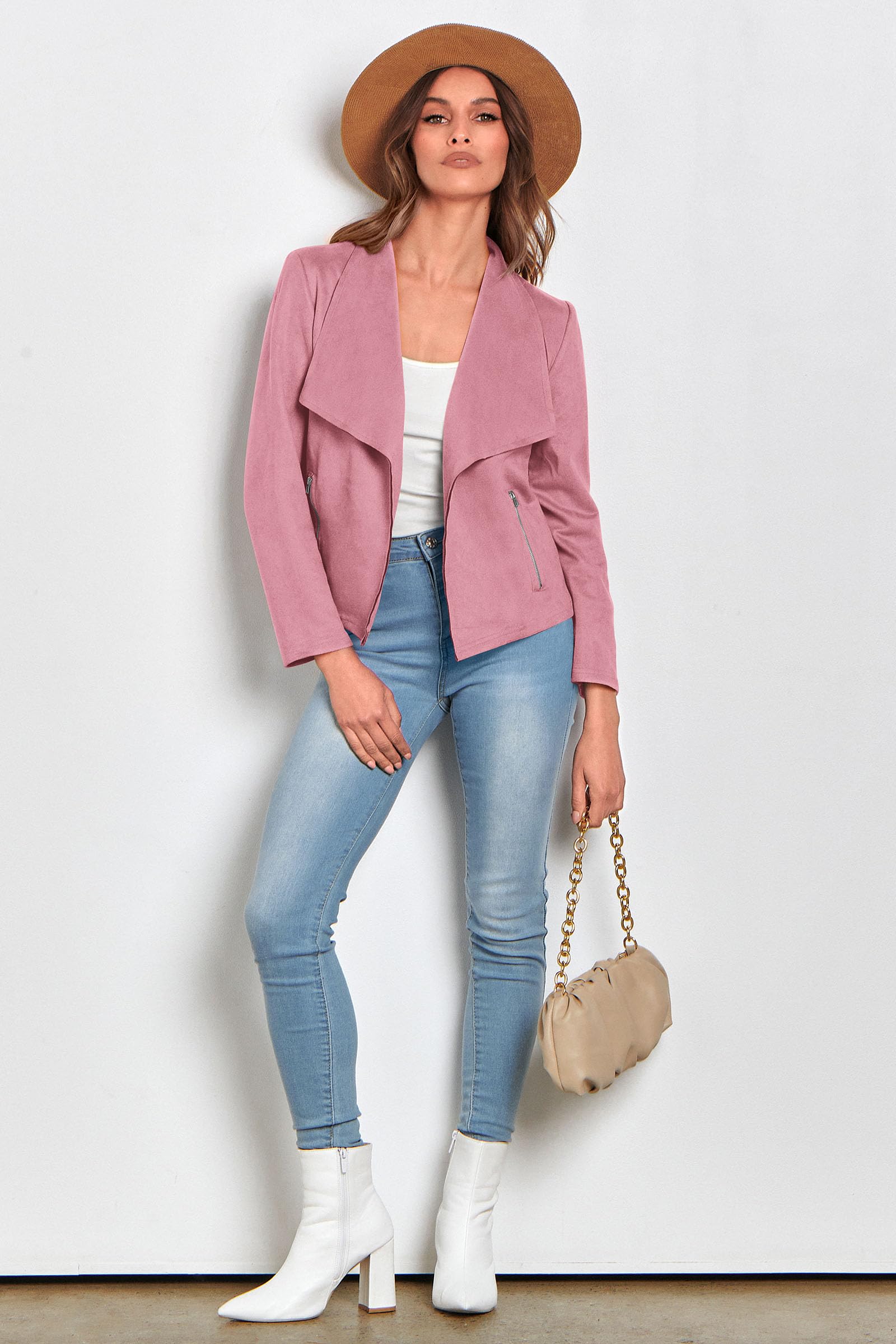 Women's Fall Fashion Faux Suede Jackets(Pink,Small)
