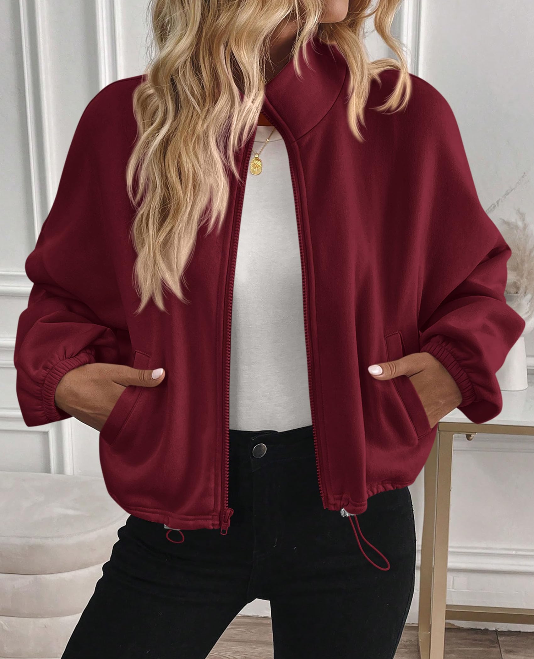 Women's Cropped Jacket Zip Up Fleece Sweatshirt Fall Outfits
