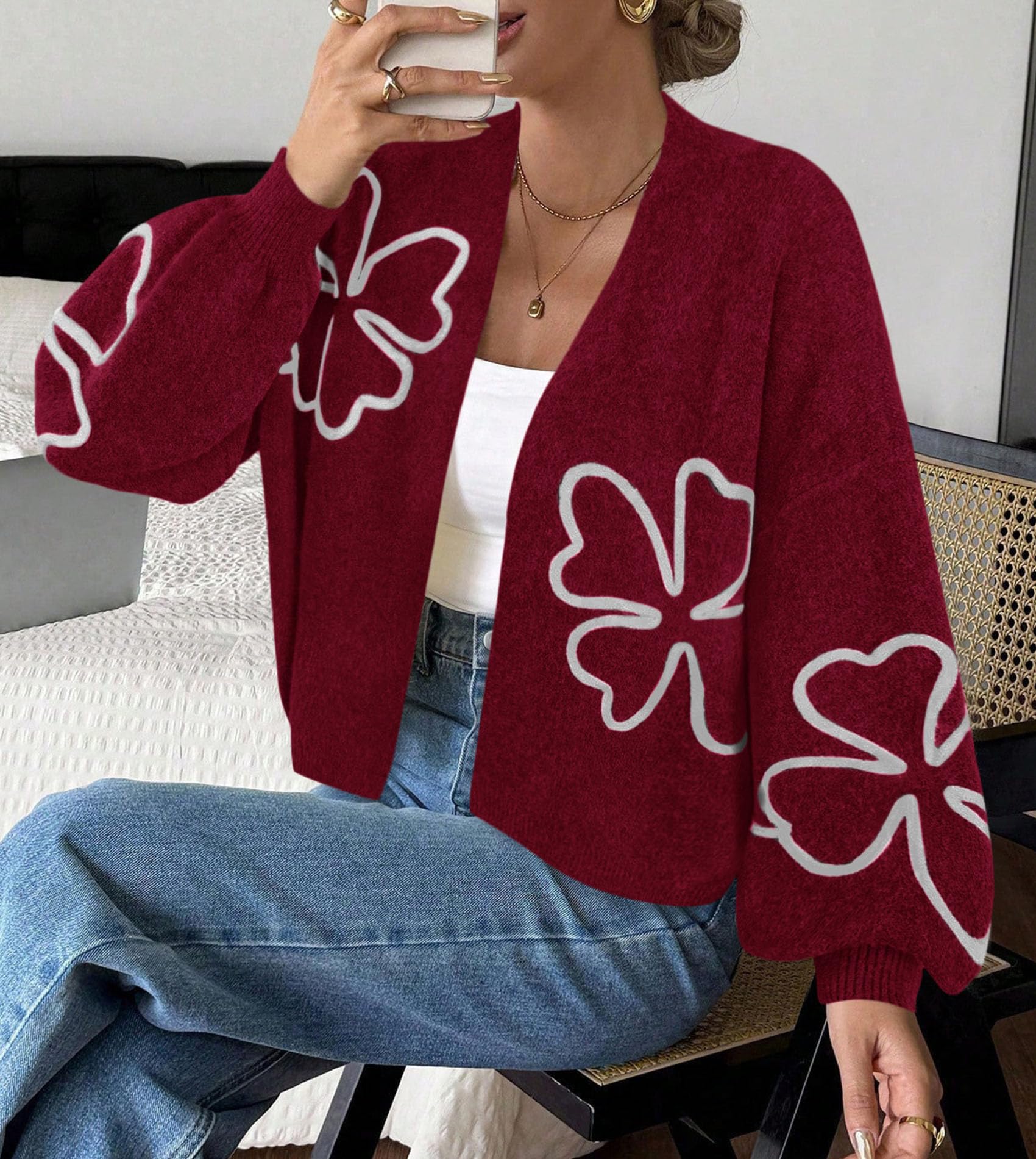 Women's Floral Oversized Cardigan Sweaters Trendy Fall Outfits