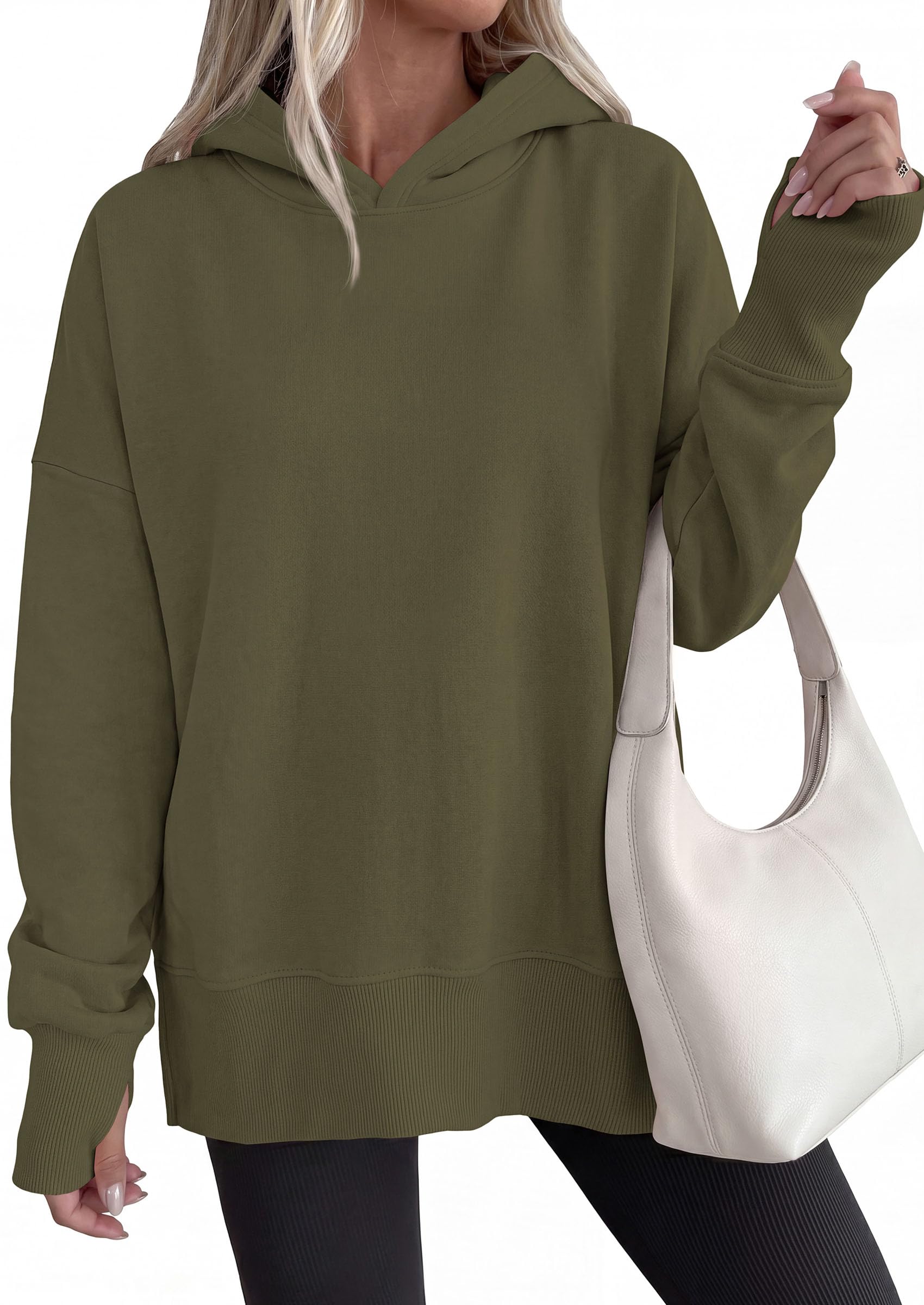 Womens Oversized Hoodies Side Slit Sweatshirts Army Green,S