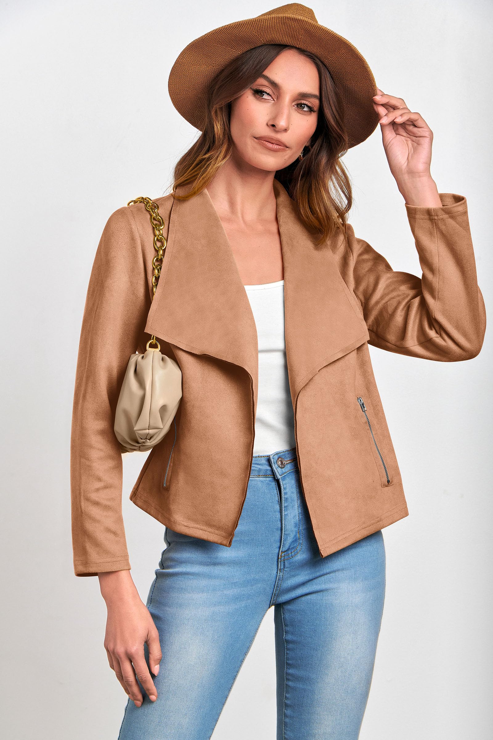 Women's Fall Fashion Faux Suede Jackets(Camel,Small)