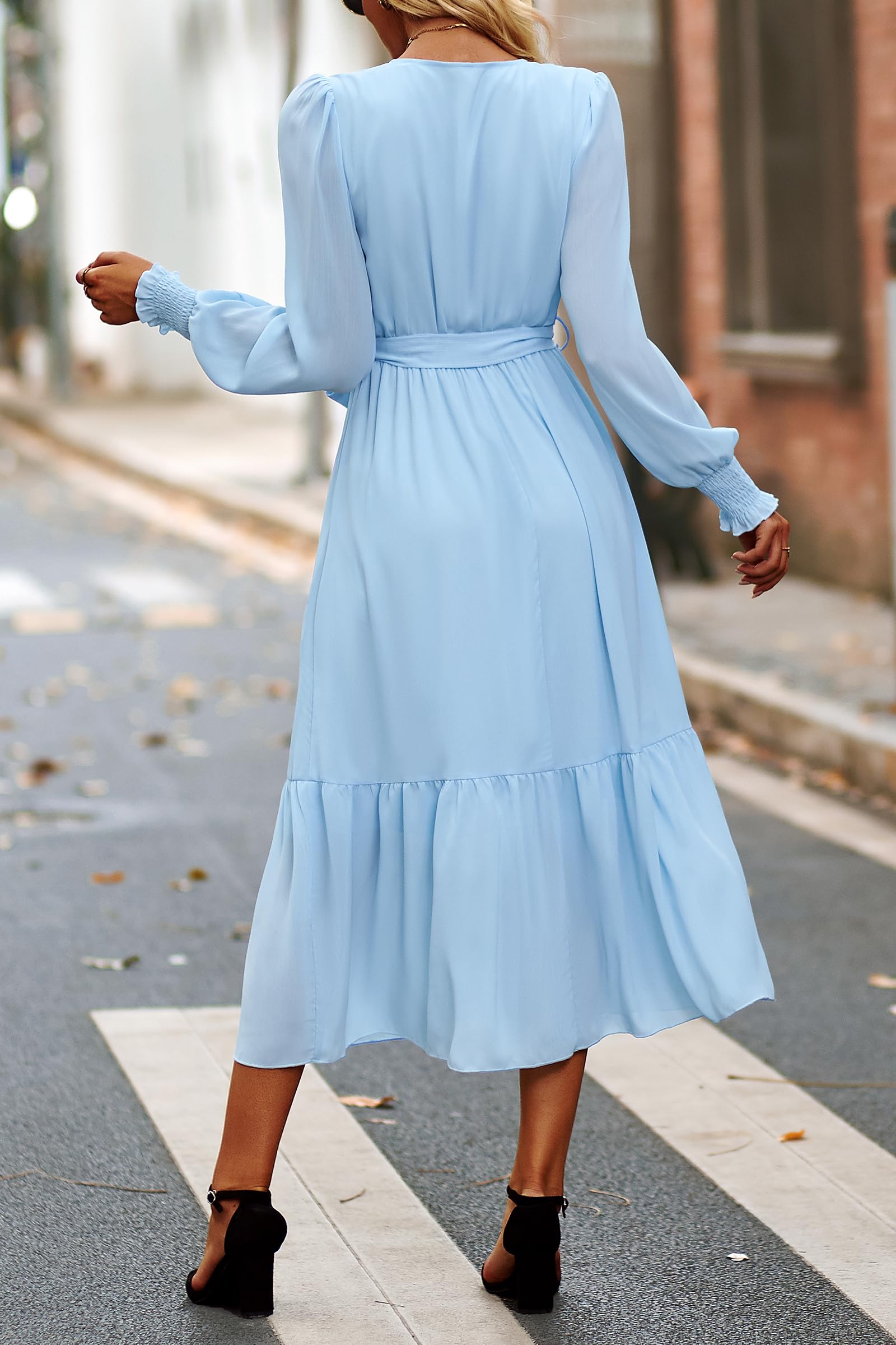 Womens Long Sleeve Boho Maxi Fall Floral Wedding Guest Dresses