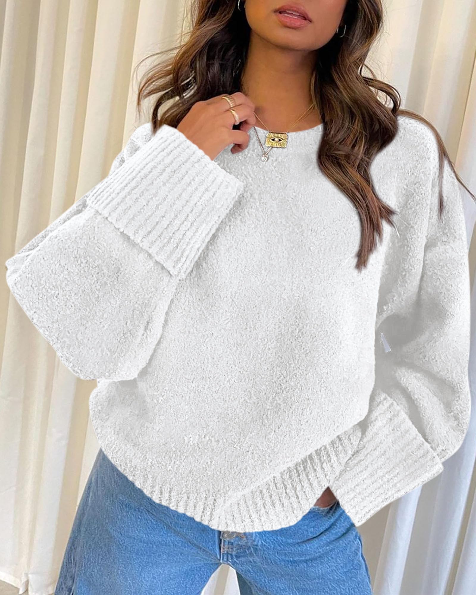 Women's Fall Fashion Cozy Oversized Sweaters(White,XS)