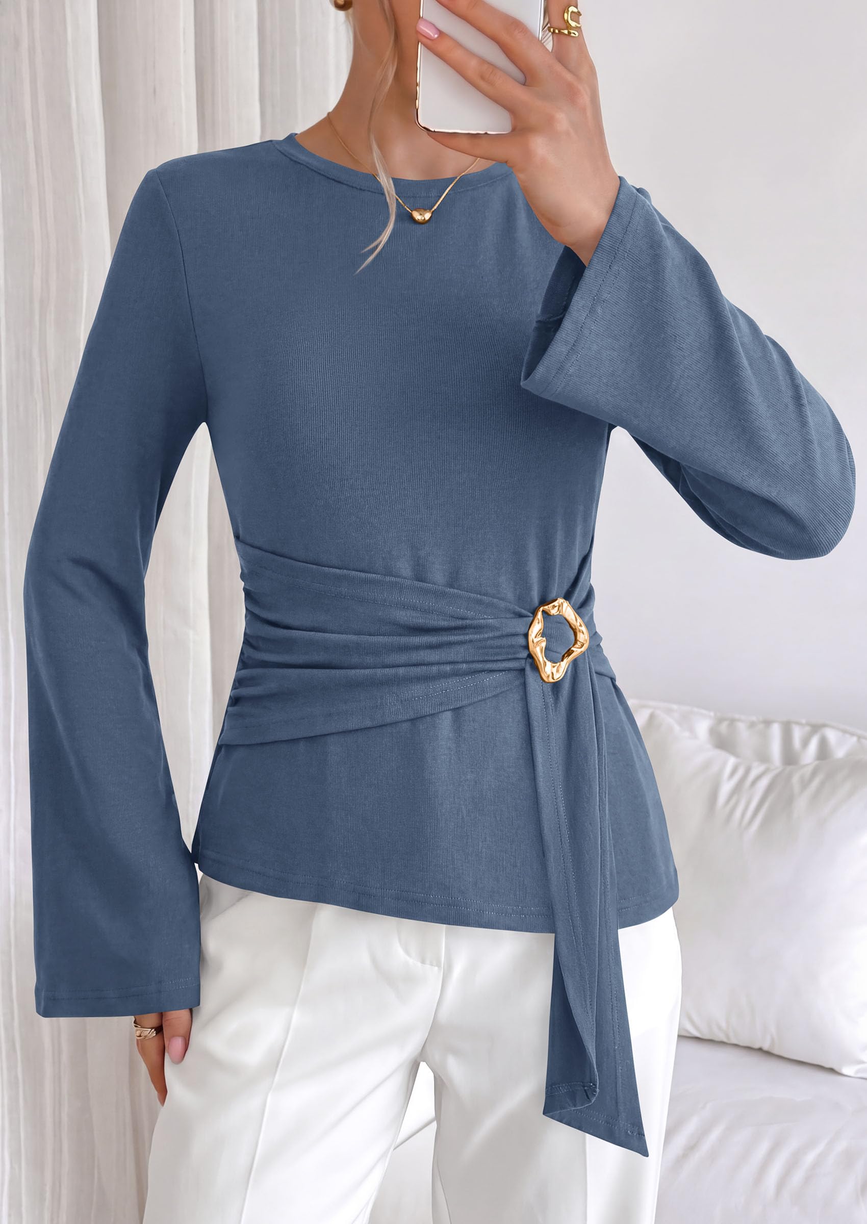 Asymmetrical Tops for Women Fall Business Casual Peplum Top