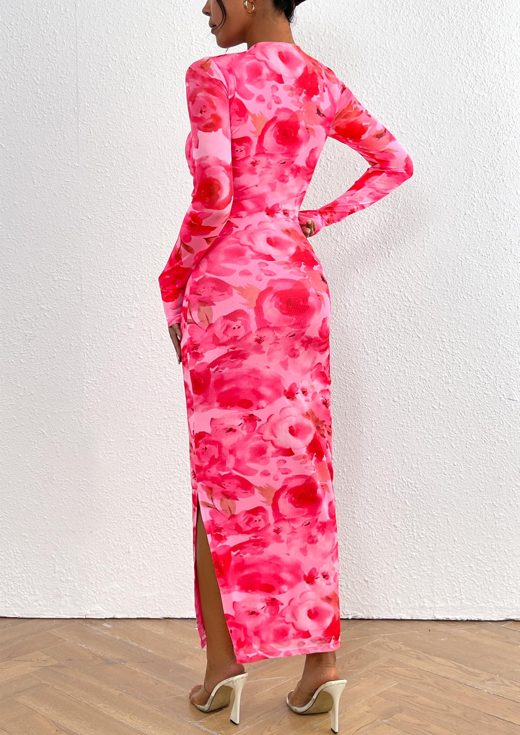 Women's Floral Bodycon Maxi Fall Dress