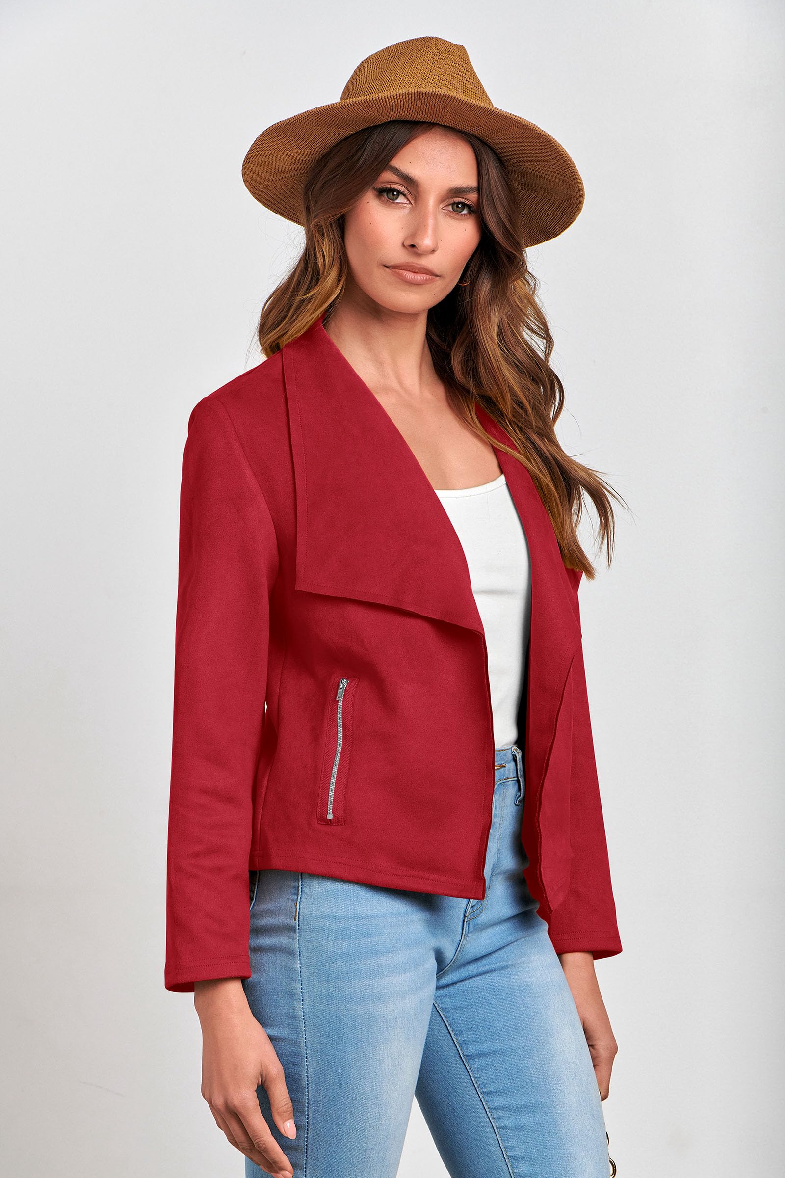 Women's Fall Fashion Faux Suede Jackets(Red,Small)