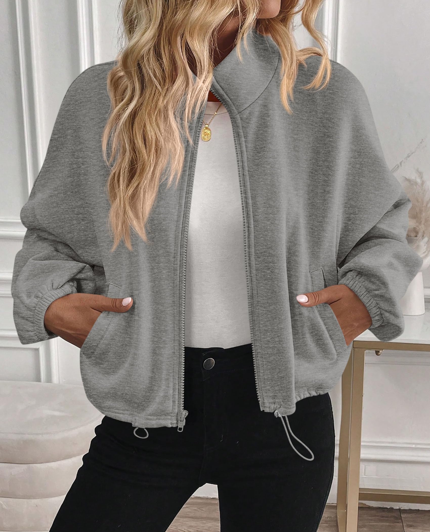 Women's Cropped Jacket Zip Up Fleece Sweatshirt Fall Outfits