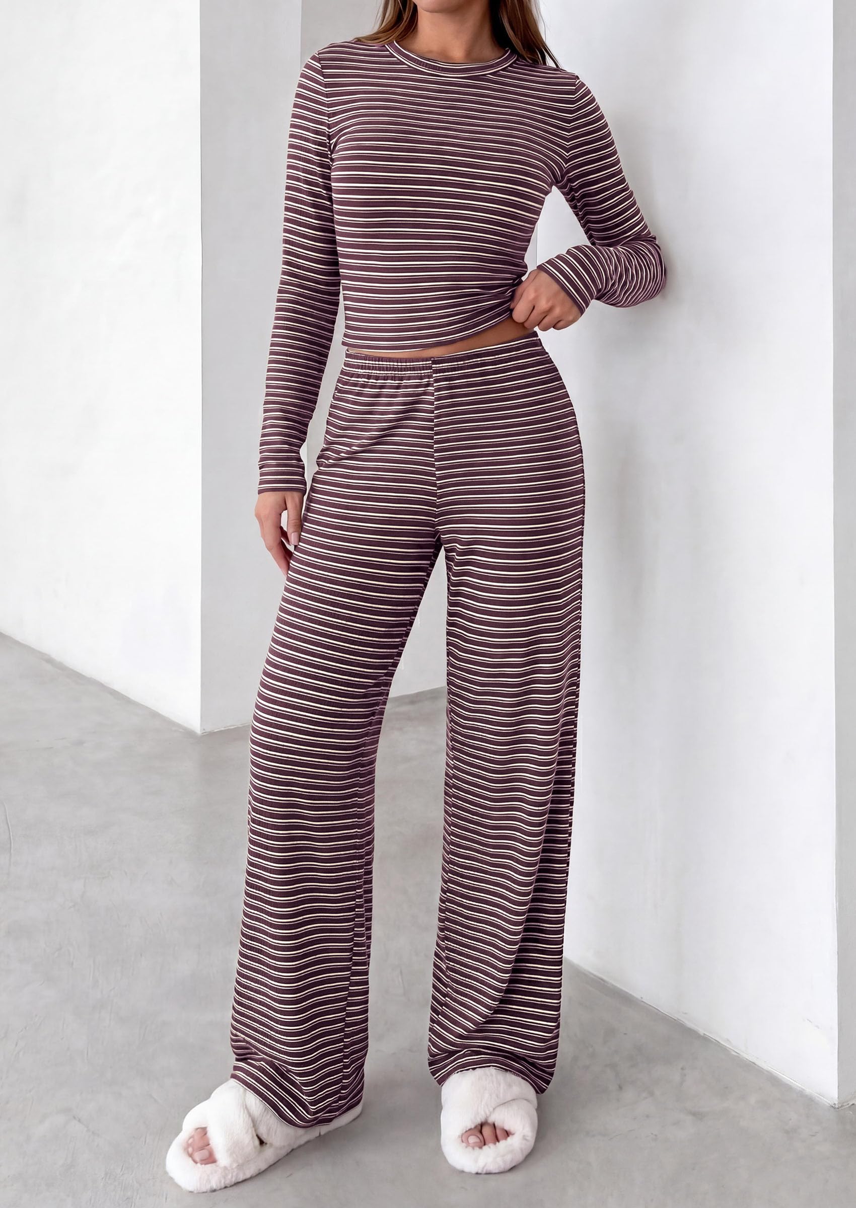 Lounge Sets for Women Fall 2 Piece Knit Matching Striped Set